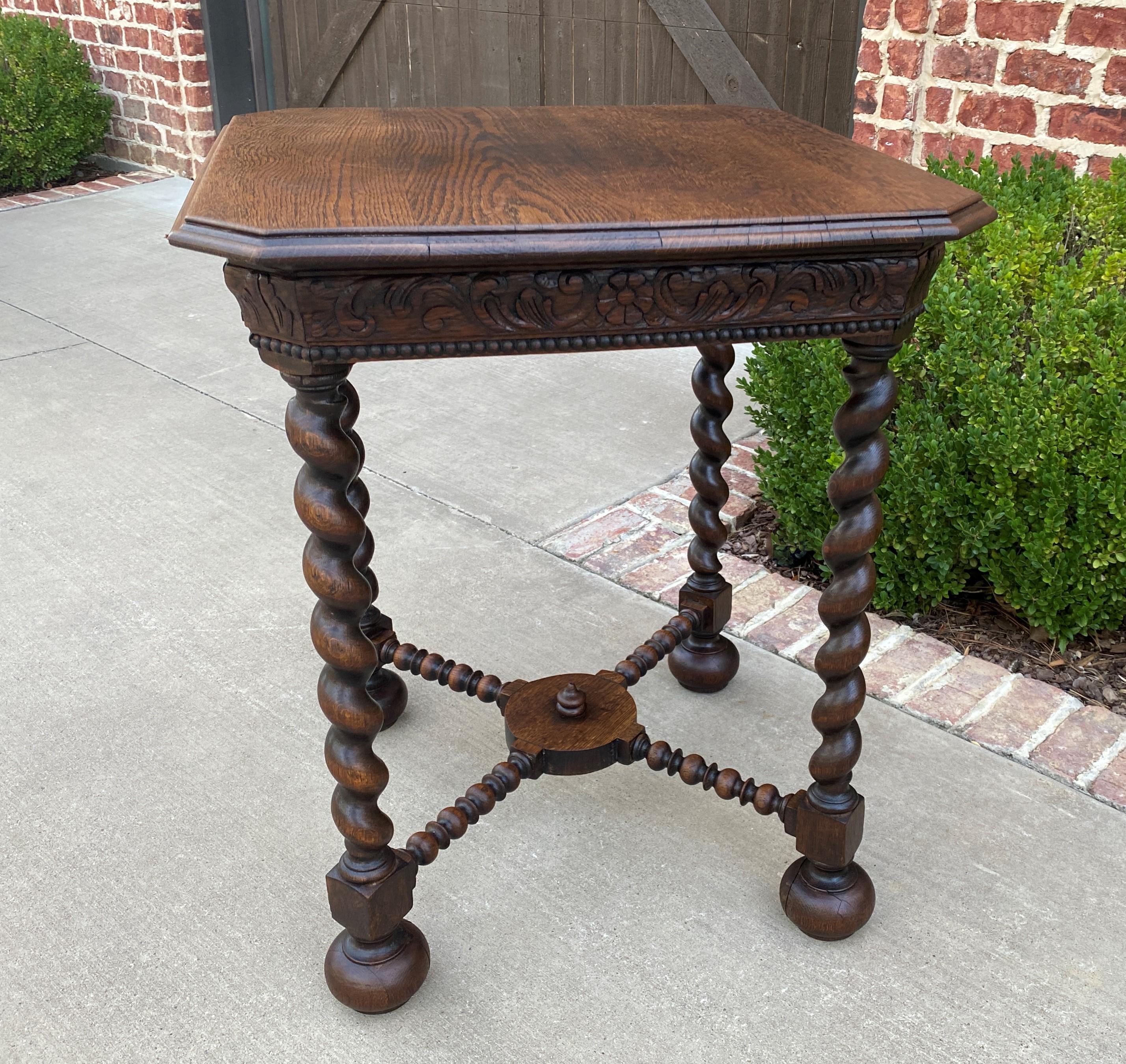 Antique French Side End Table Barley Twist Legs Canted Corners Oak Square Top 1