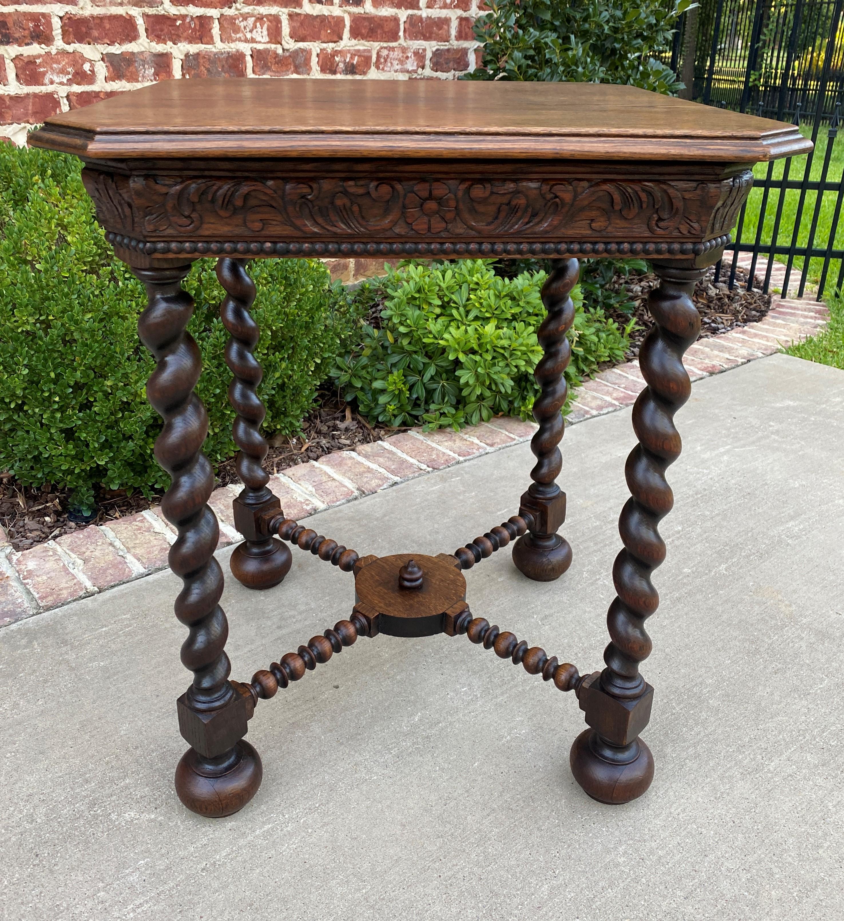 Antique French Side End Table Barley Twist Legs Canted Corners Oak Square Top 2