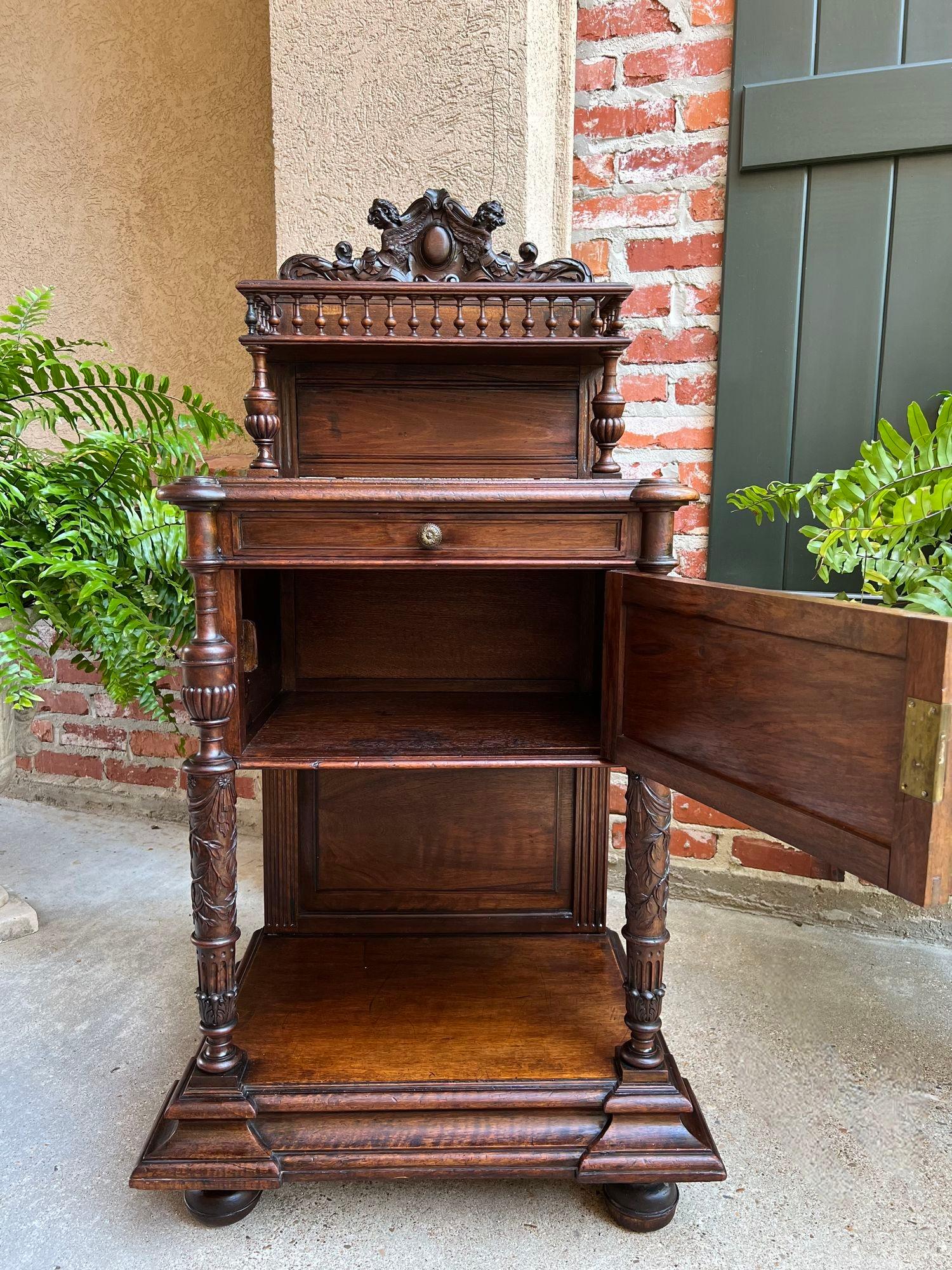 Antique French Side End Table Cabinet Carved Oak Renaissance Spindle Gallery 5