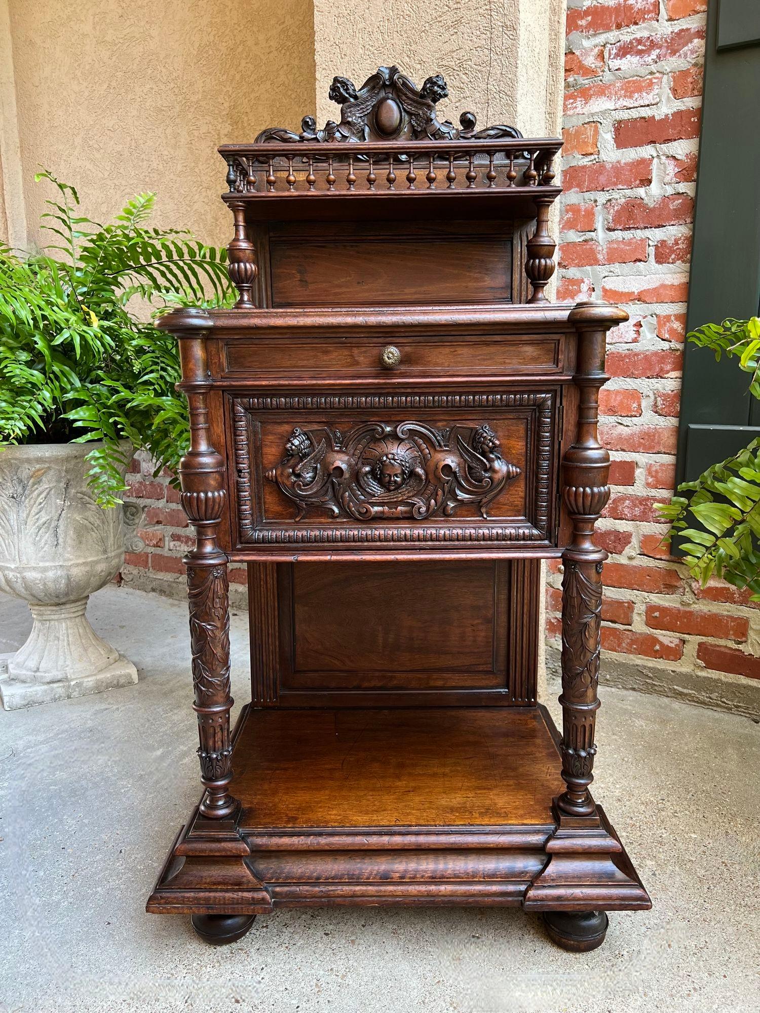 Antique French Side End Table Cabinet Carved Oak Renaissance Spindle Gallery 7