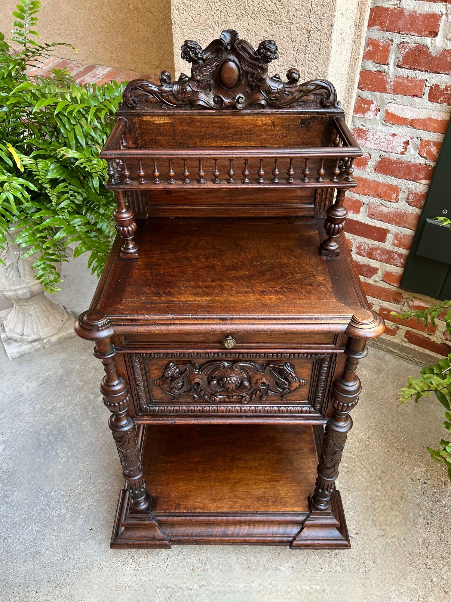 Antique French Side End Table Cabinet Carved Oak Renaissance Spindle Gallery 8