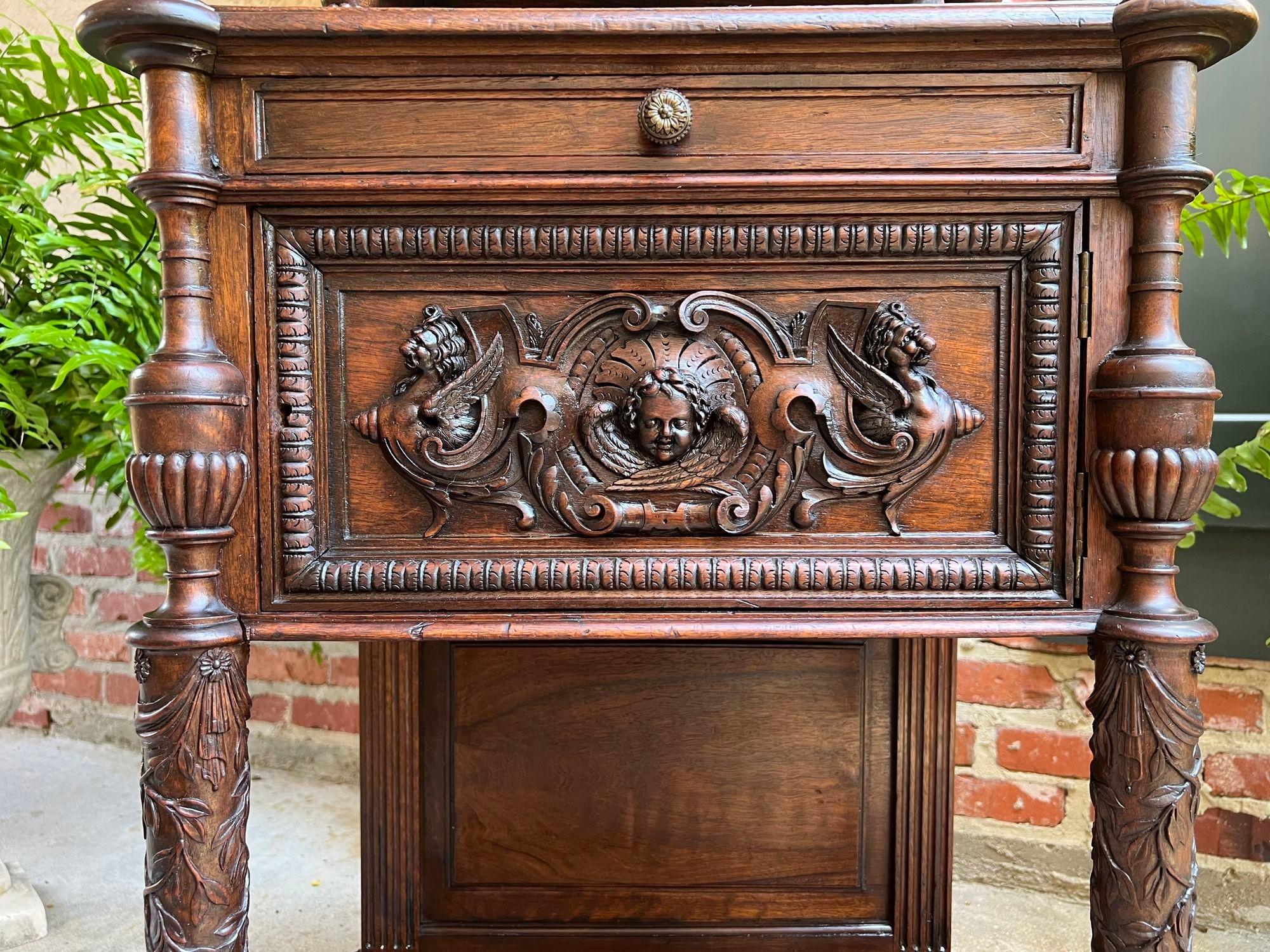 Antique French Side End Table Cabinet Carved Oak Renaissance Spindle Gallery 9