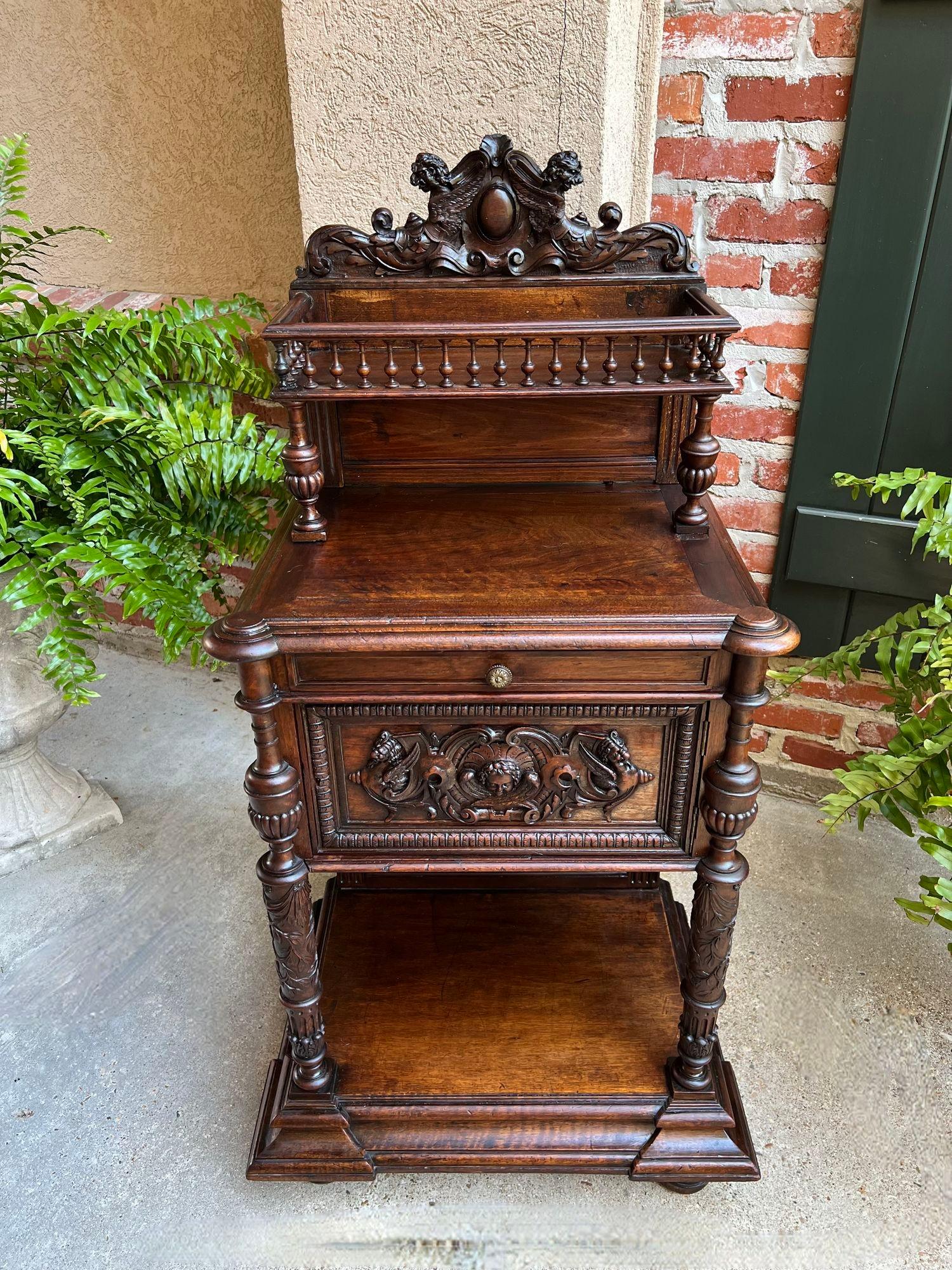 French Provincial Antique French Side End Table Cabinet Carved Oak Renaissance Spindle Gallery