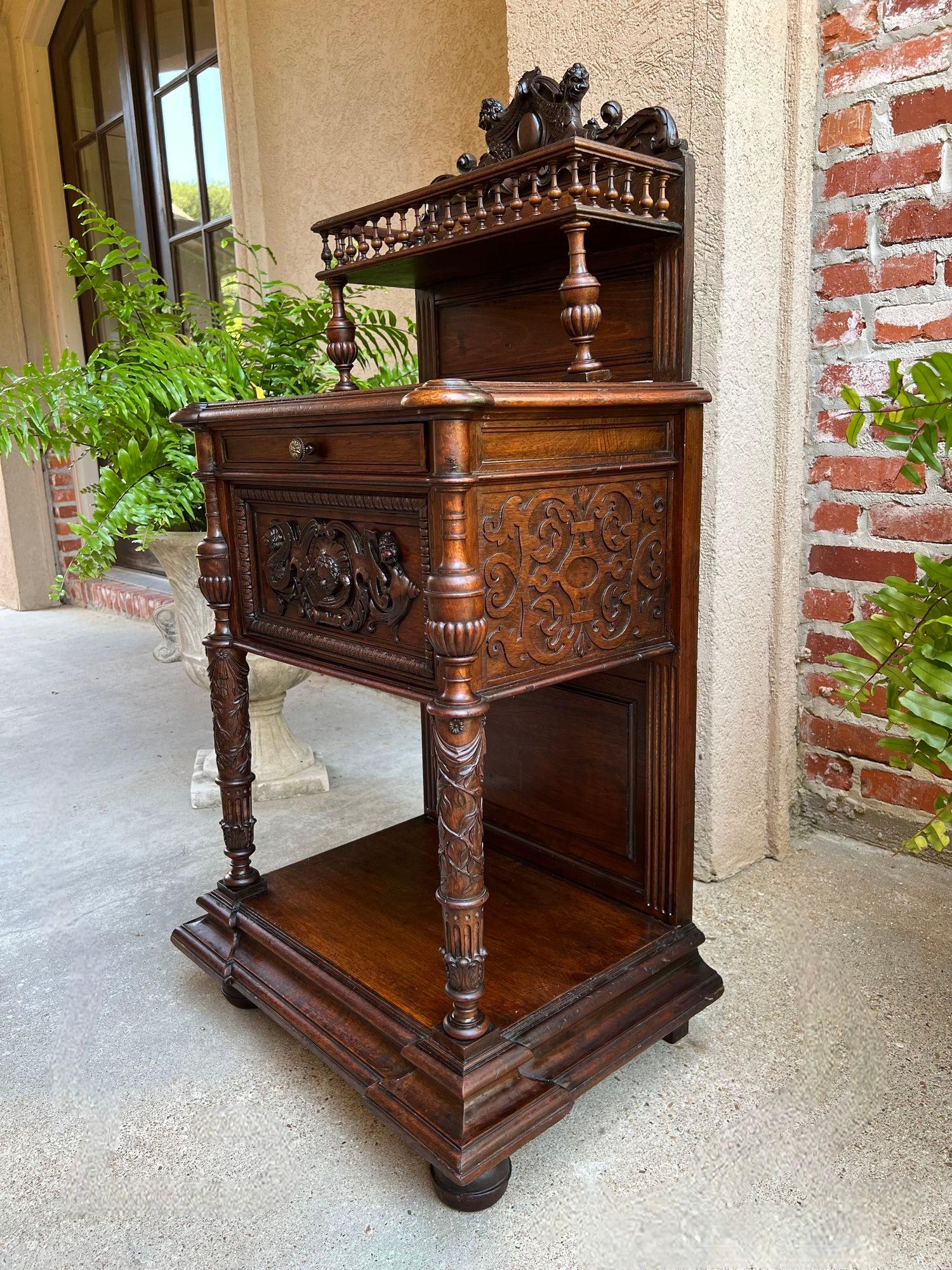 Hand-Carved Antique French Side End Table Cabinet Carved Oak Renaissance Spindle Gallery