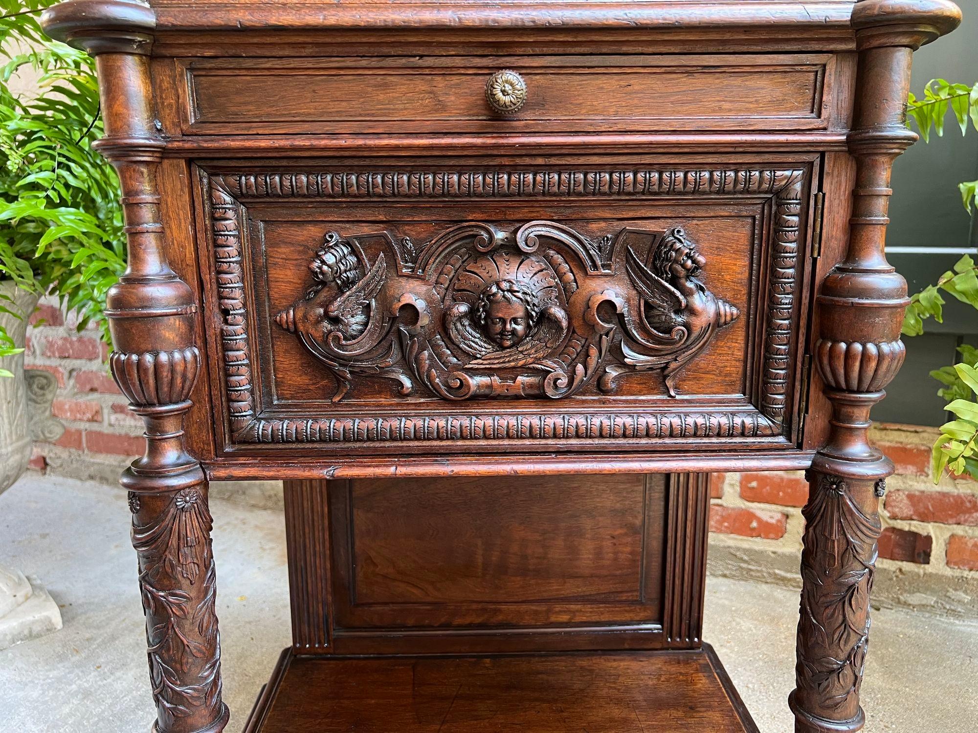 19th Century Antique French Side End Table Cabinet Carved Oak Renaissance Spindle Gallery