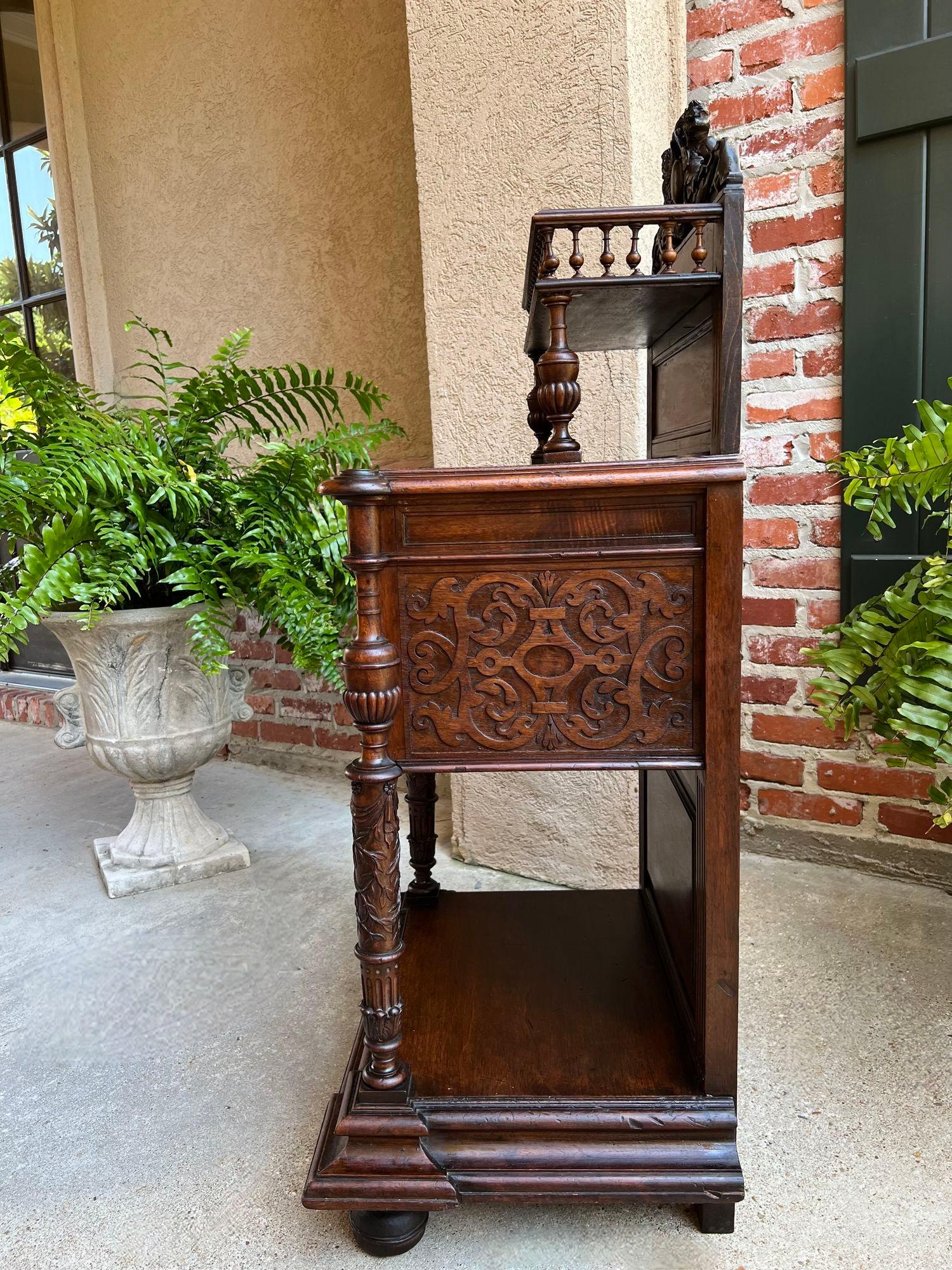 Antique French Side End Table Cabinet Carved Oak Renaissance Spindle Gallery 1