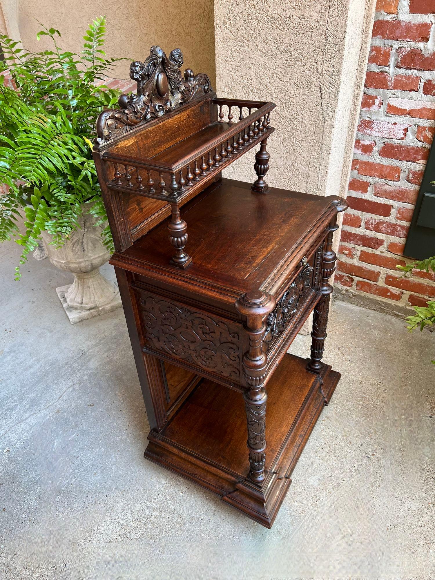 Antique French Side End Table Cabinet Carved Oak Renaissance Spindle Gallery 2