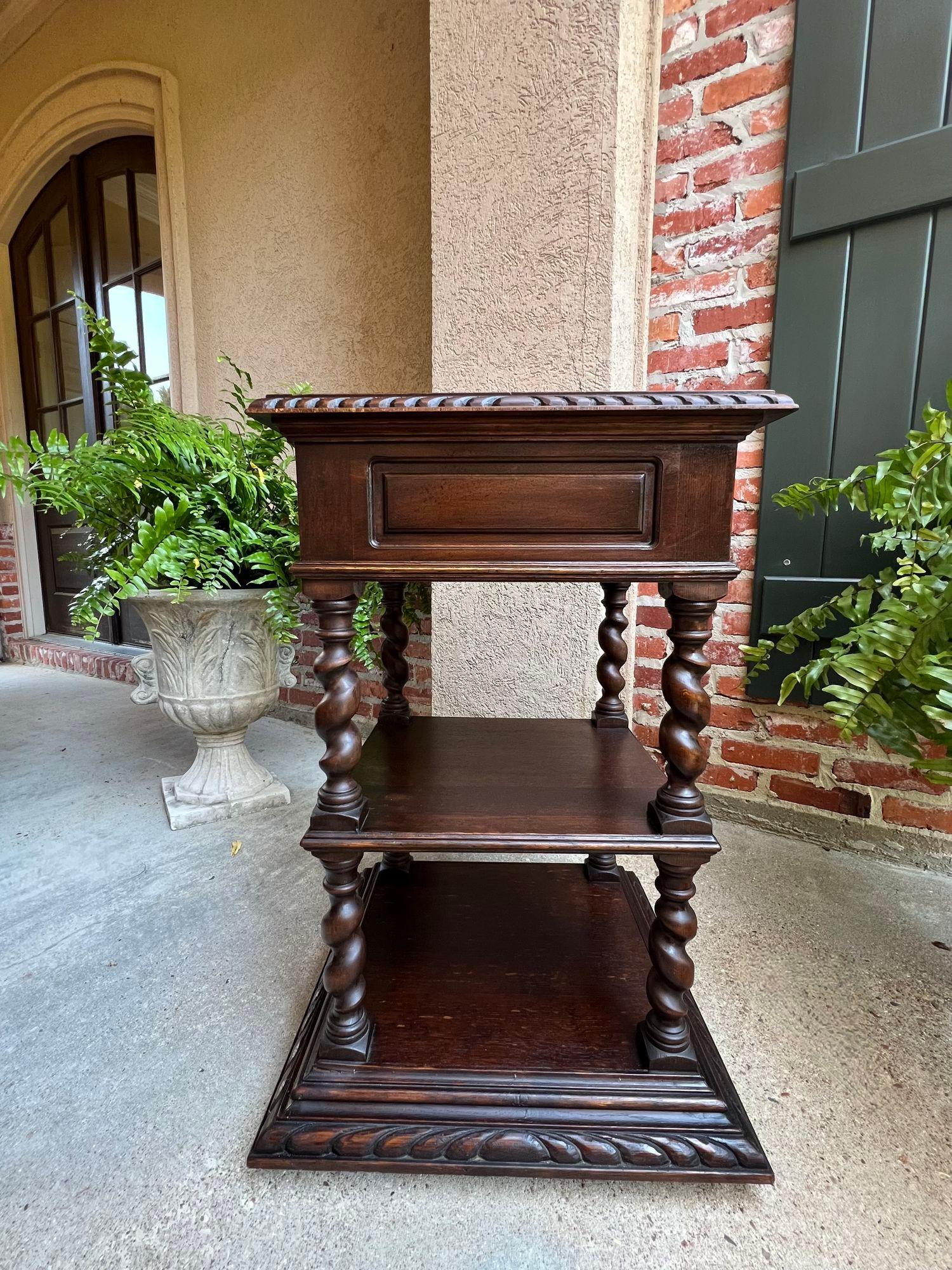 Antique French Side End Table Oak Cabinet BARLEY TWIST Renaissance White Marble 2