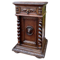 Antique French Side End Table Pedestal Cabinet BARLEY TWIST Oak Renaissance 19C