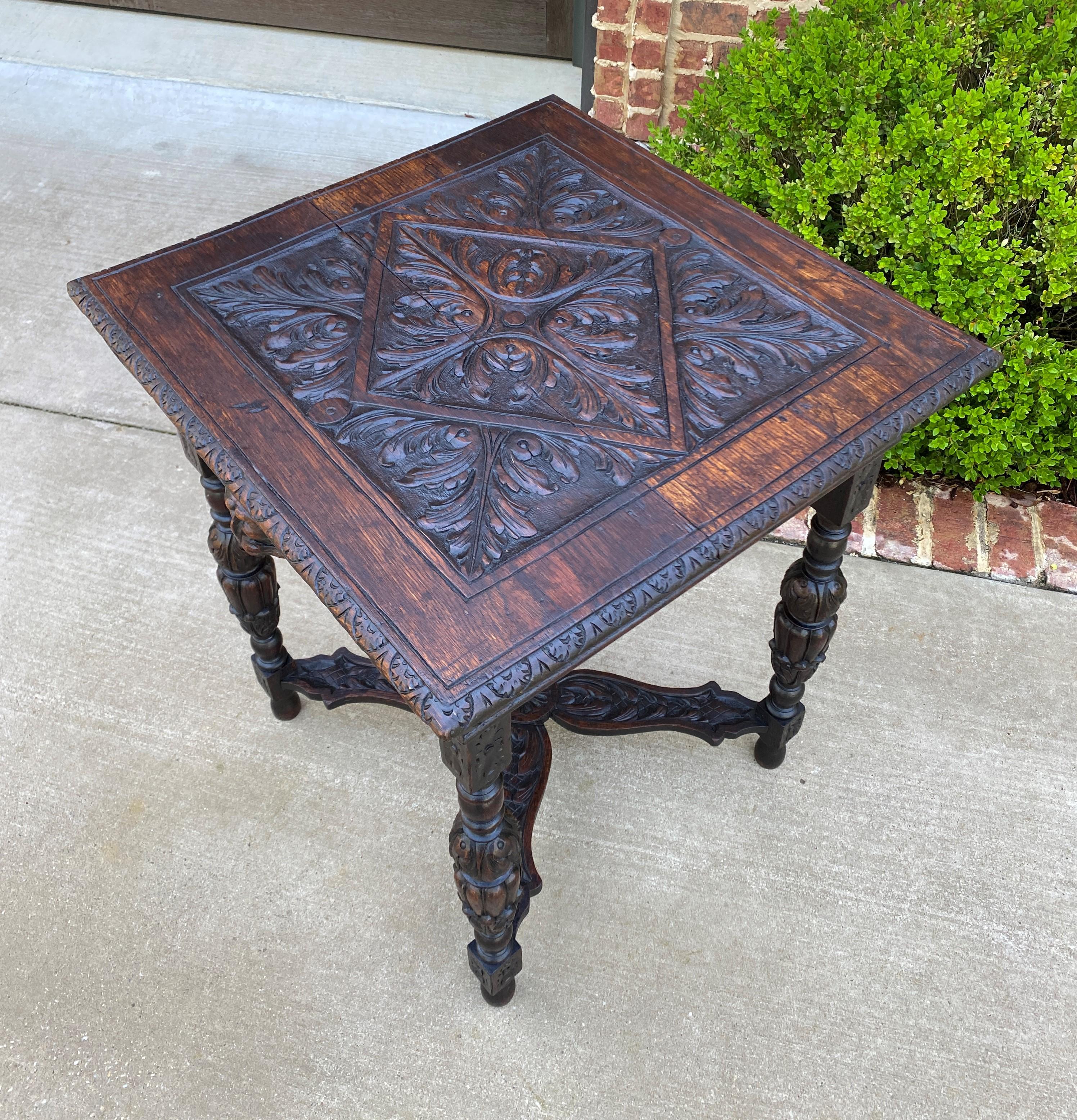 Antique French Side Hall End Library Table Nightstand Square Carved Oak Drawer 6