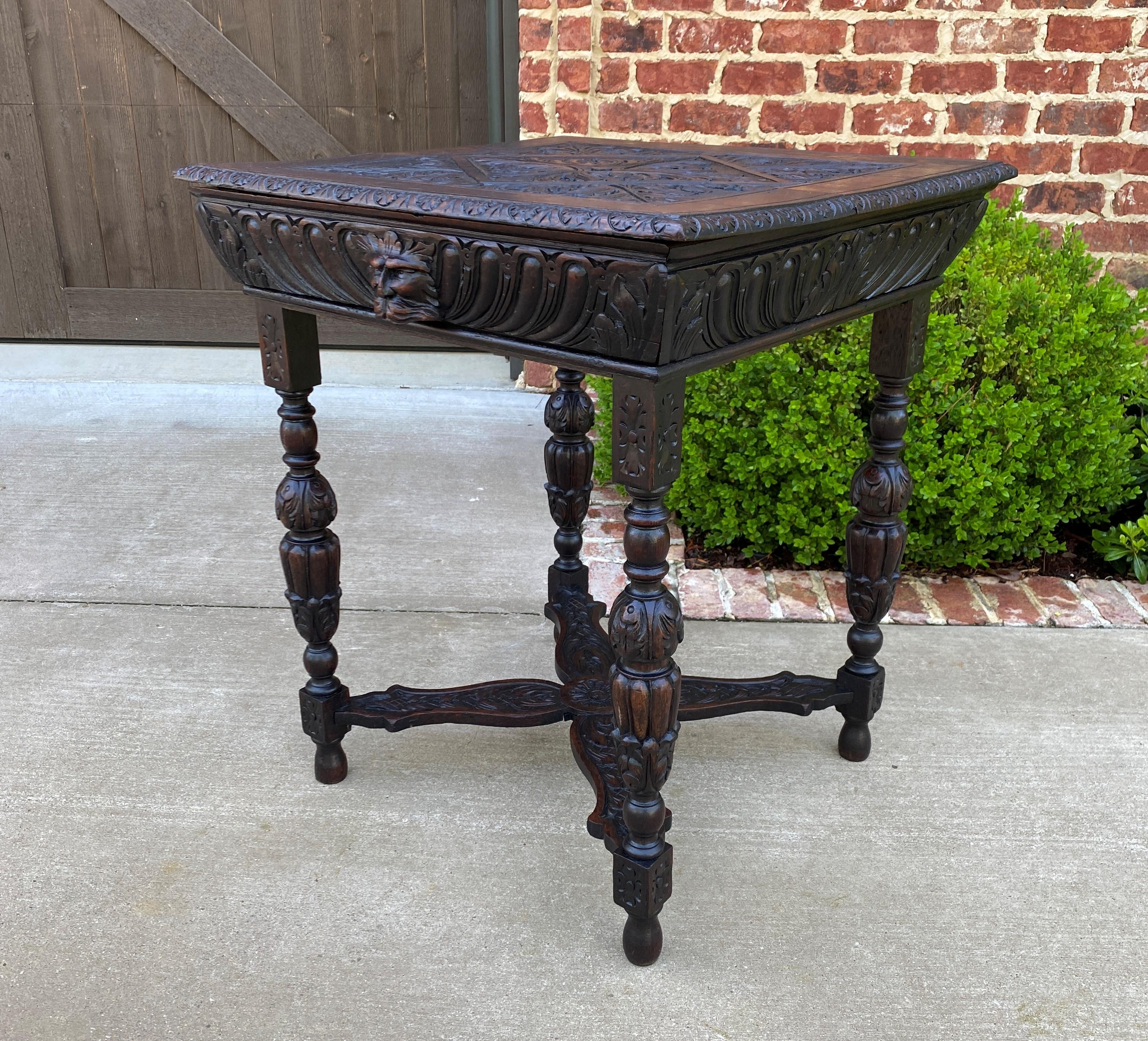 Antique French Side Hall End Library Table Nightstand Square Carved Oak Drawer 9