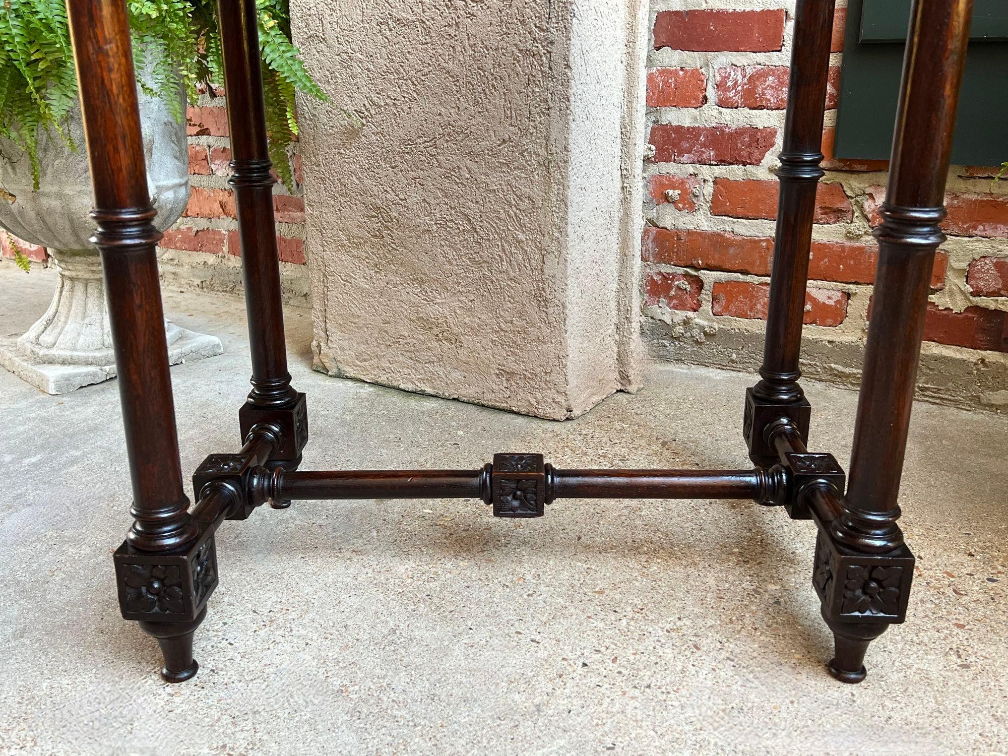 Antique French Side Sofa Hall Table Carved Dark Oak Renaissance End Table For Sale 4