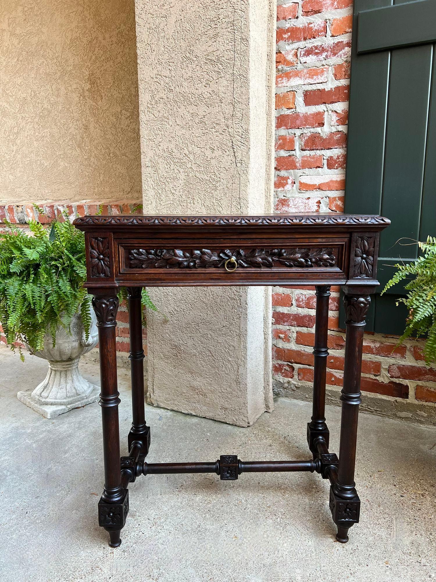 Antique French Side Sofa Hall Table Carved Dark Oak Renaissance End Table For Sale 7