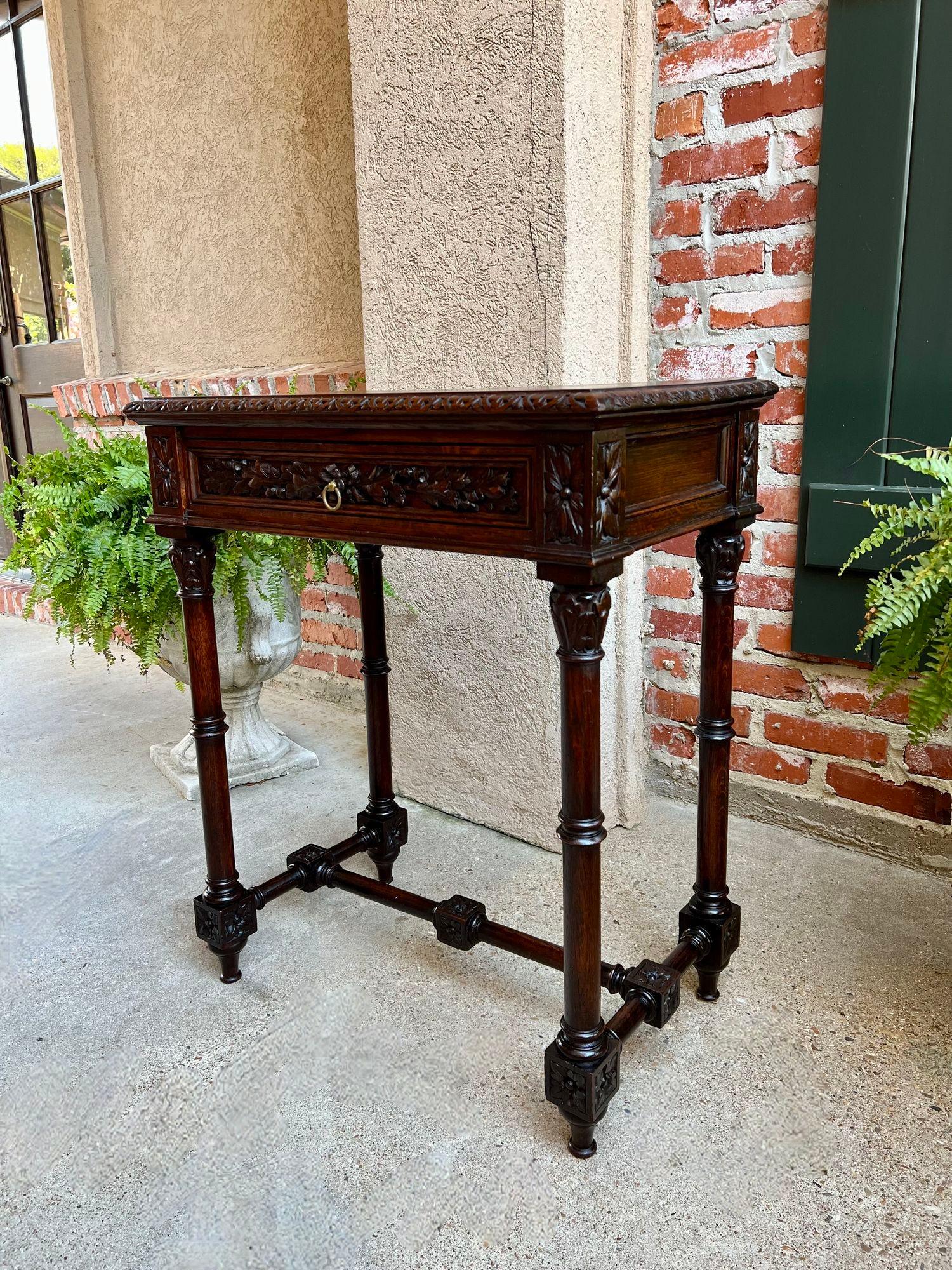 Antique French Side Sofa Hall Table Carved Dark Oak Renaissance End Table For Sale 8