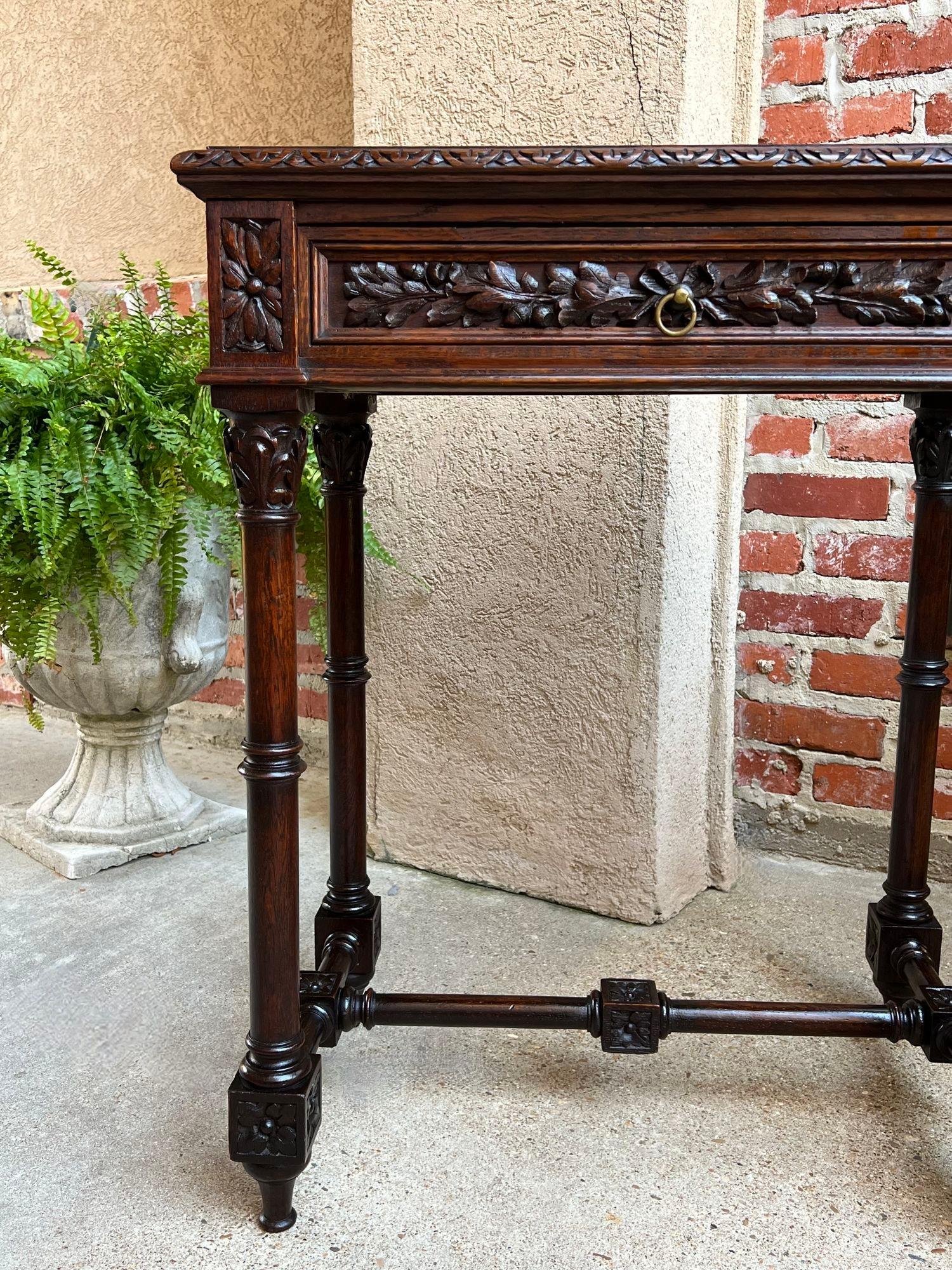 Antique French Side Sofa Hall Table Carved Dark Oak Renaissance End Table For Sale 9