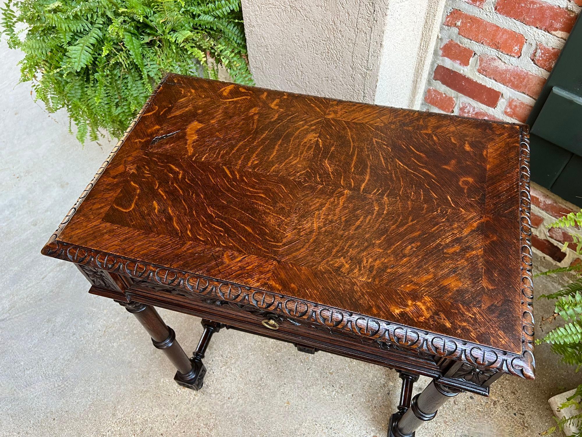 Antique French Side Sofa Hall Table Carved Dark Oak Renaissance End Table For Sale 11