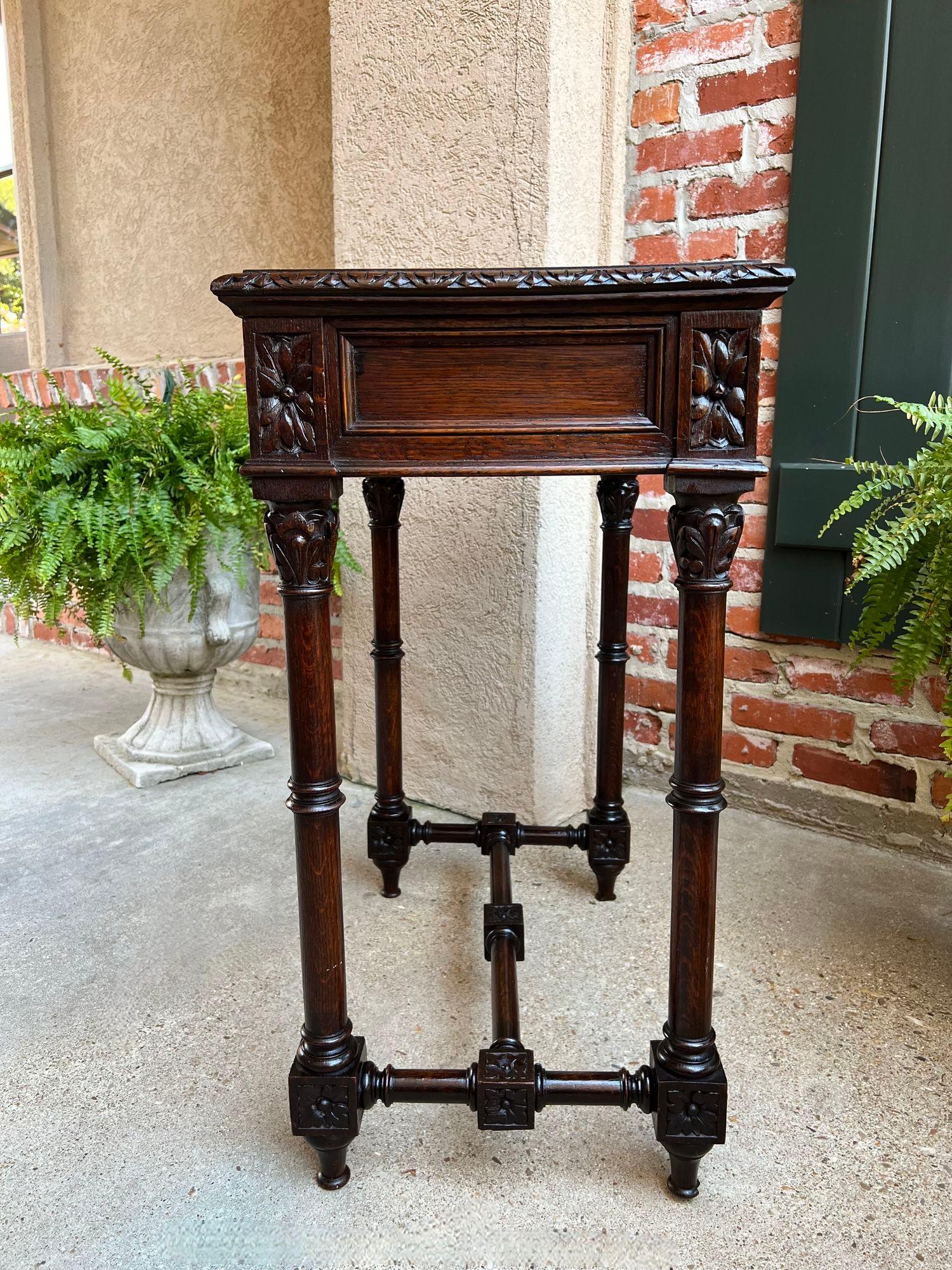 Antique French Side Sofa Hall Table Carved Dark Oak Renaissance End Table For Sale 12