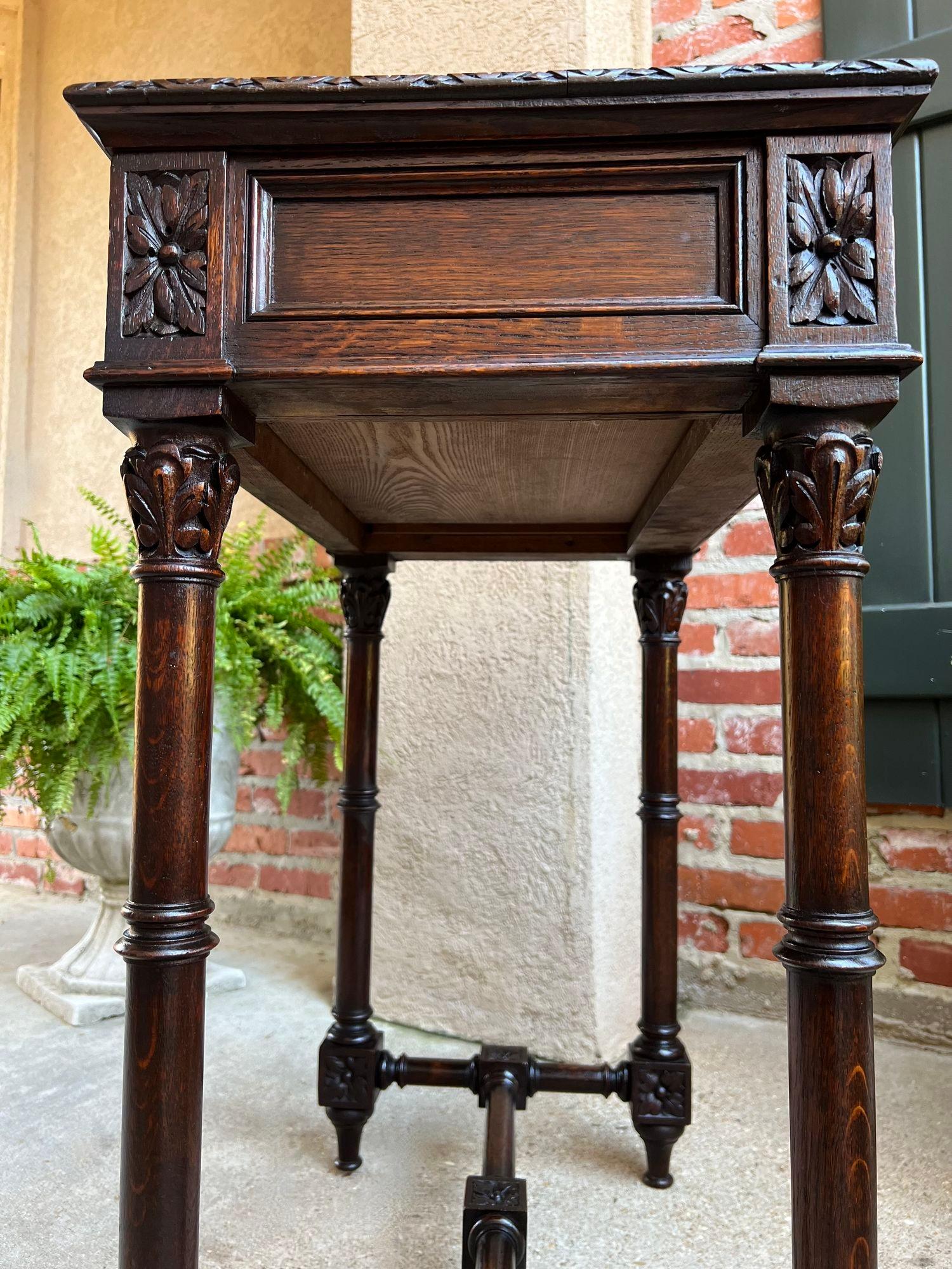 Antique French Side Sofa Hall Table Carved Dark Oak Renaissance End Table For Sale 14