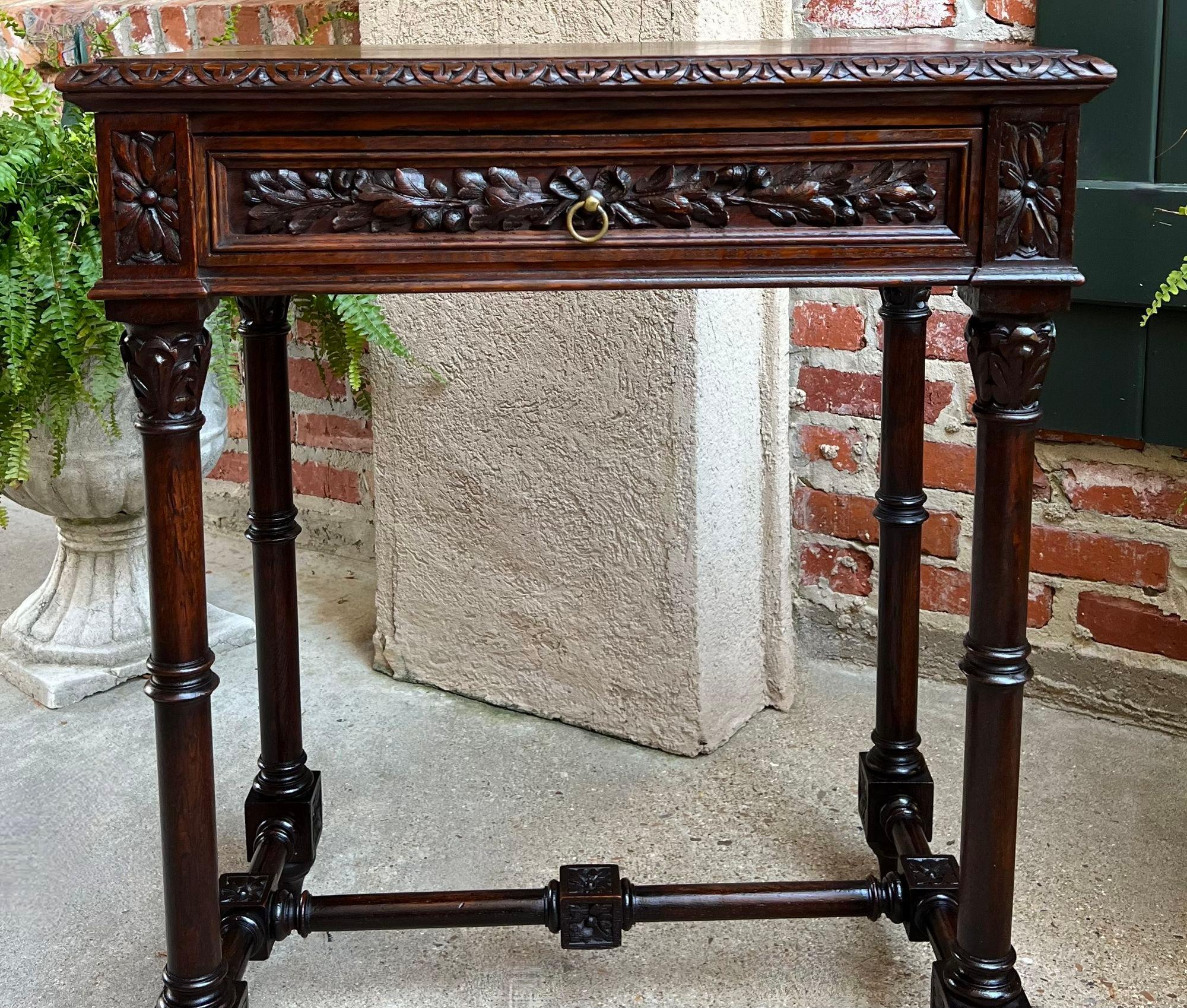French Provincial Antique French Side Sofa Hall Table Carved Dark Oak Renaissance End Table For Sale