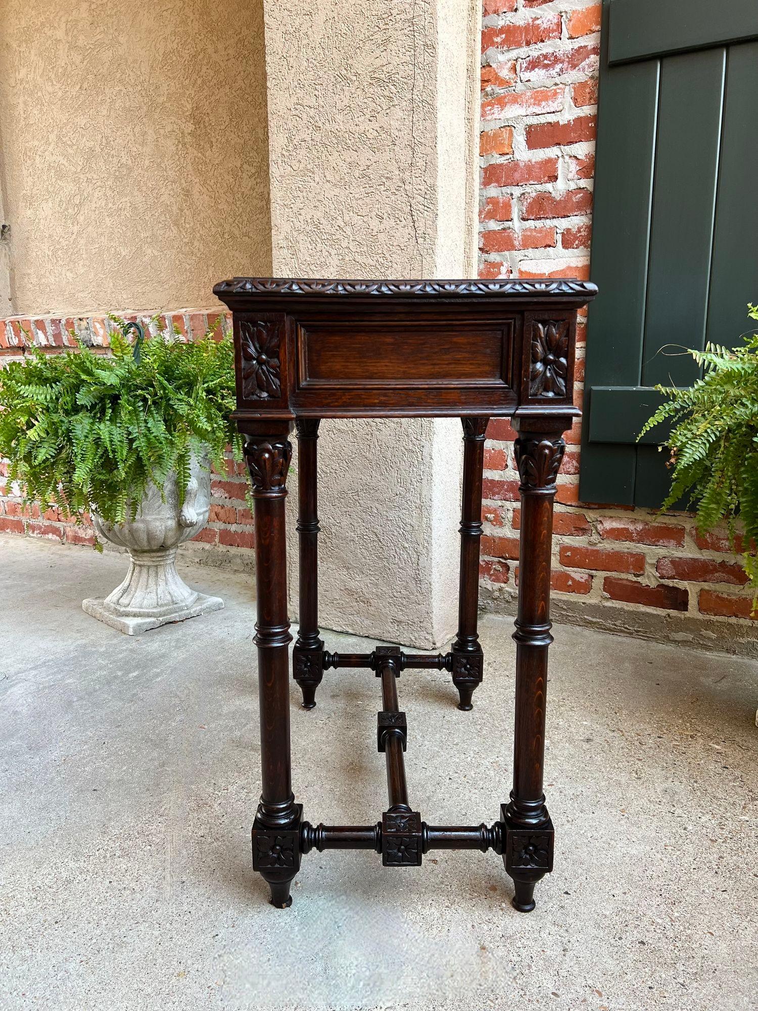 19th Century Antique French Side Sofa Hall Table Carved Dark Oak Renaissance End Table For Sale