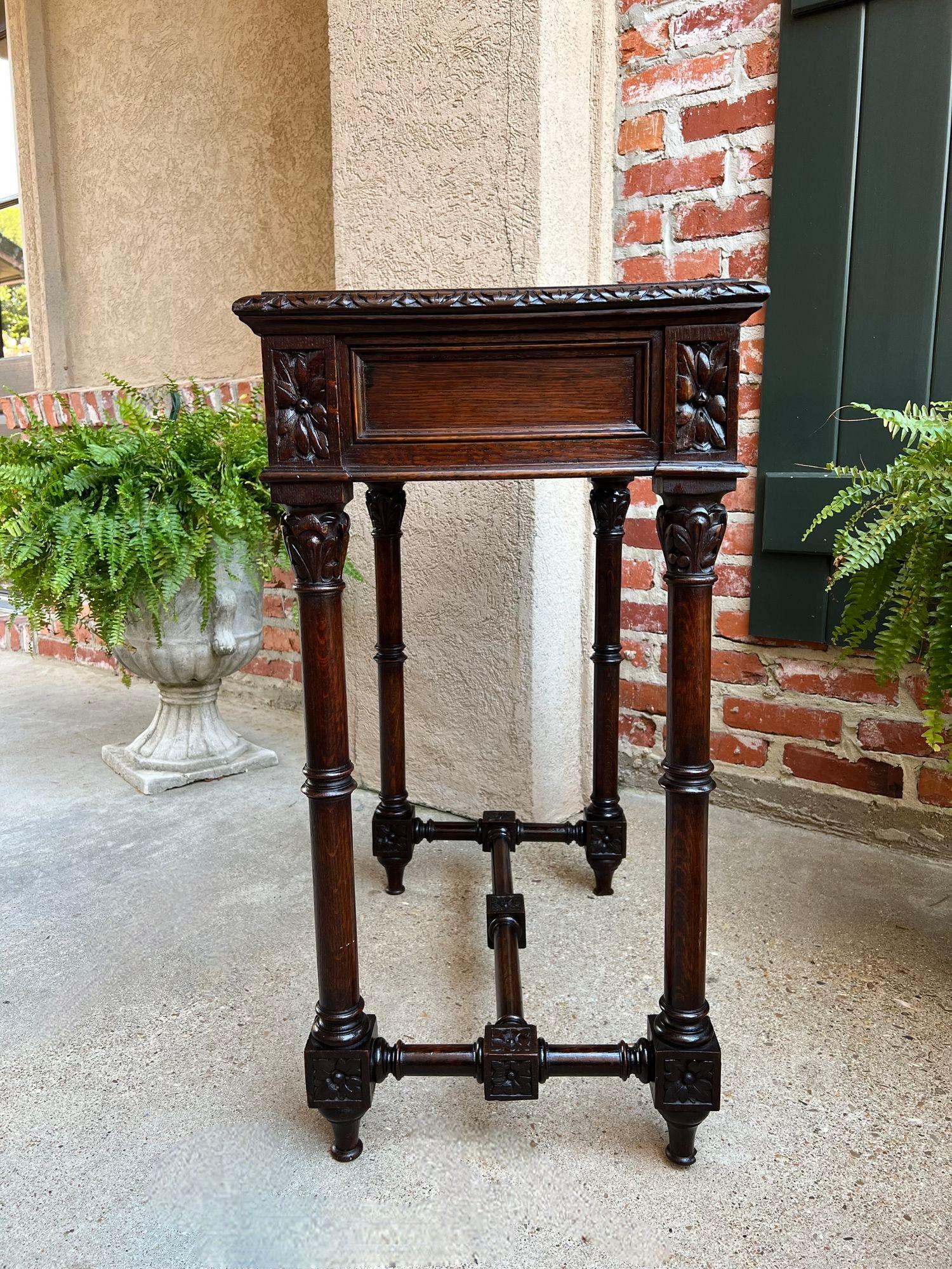 Antique French Side Sofa Hall Table Carved Dark Oak Renaissance End Table For Sale 1