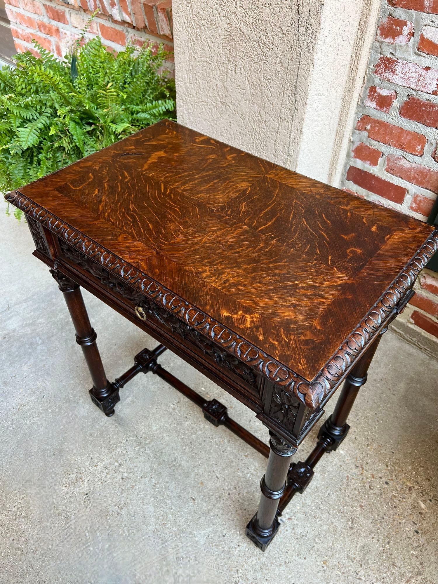 Antique French Side Sofa Hall Table Carved Dark Oak Renaissance End Table For Sale 2
