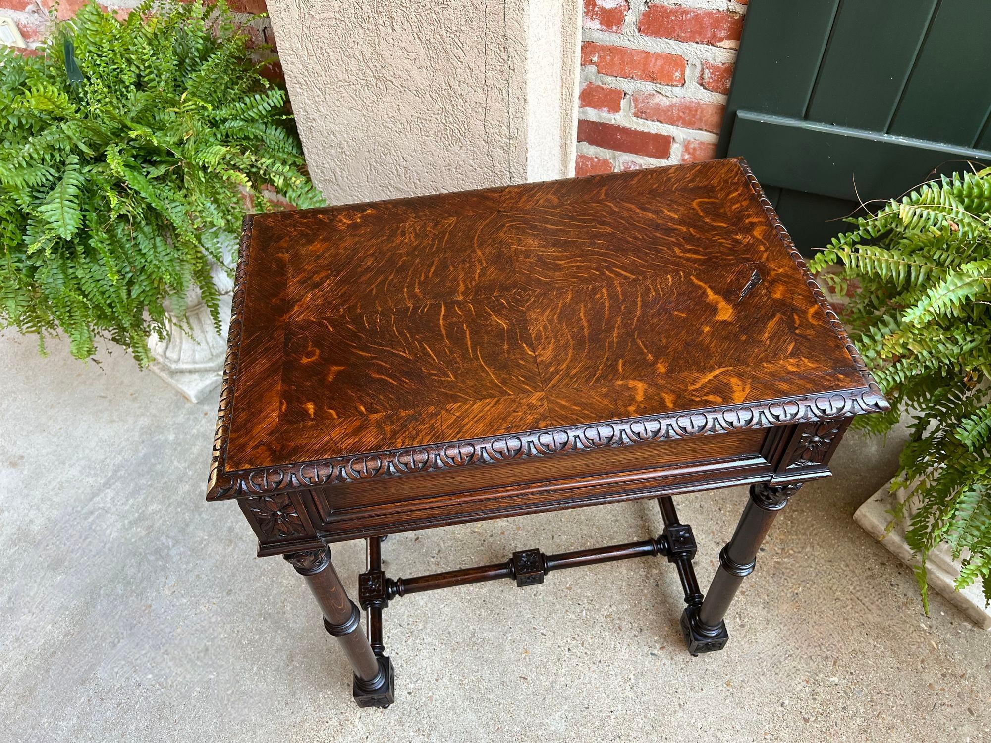 Antique French Side Sofa Hall Table Carved Dark Oak Renaissance End Table For Sale 3