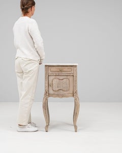Antique French Side Table, Brown Oak with Marble Top, 1900s Design