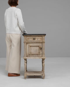 Antique French Side Table, Brown Oak with Marble Top, 1900s Design