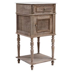 Antique French Side Table, Brown Oak with Marble Top, 1900s Design