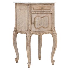 Antique French Side Table, Brown Oak with Marble Top, 1900s Design