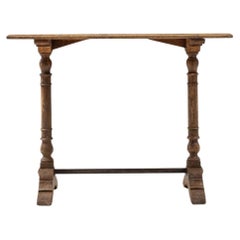 Antique French Side Table, Brown Wood and Metal, 1900s Construction