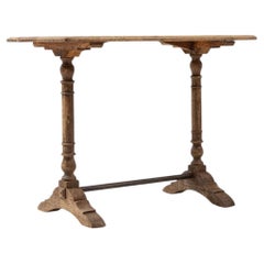 Antique French Side Table, Brown Wood and Metal, 1900s Construction