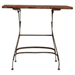 Antique French Side Table, Brown Wood & Metal, 1900s, Good Condition