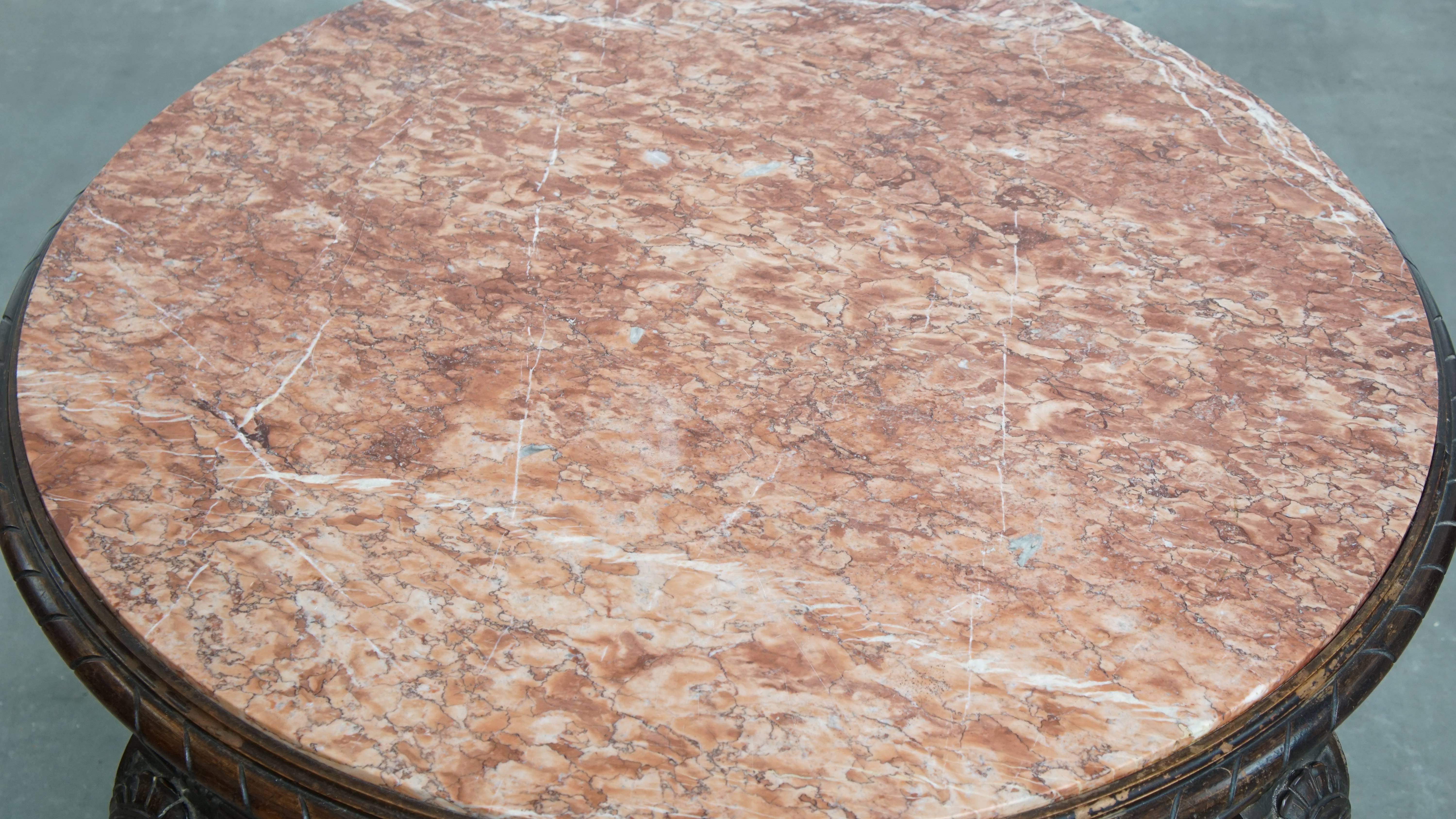 Hand-Crafted Antique French Side Table from the Early 1900s with a Marble Top For Sale