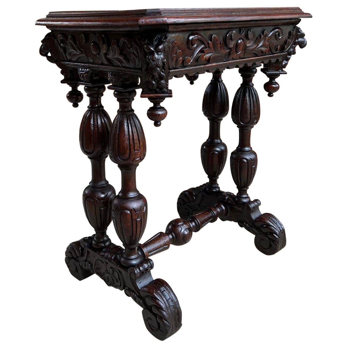 Antique French Side Table Petite Renaissance Consola gótica de roble tallado c1880
