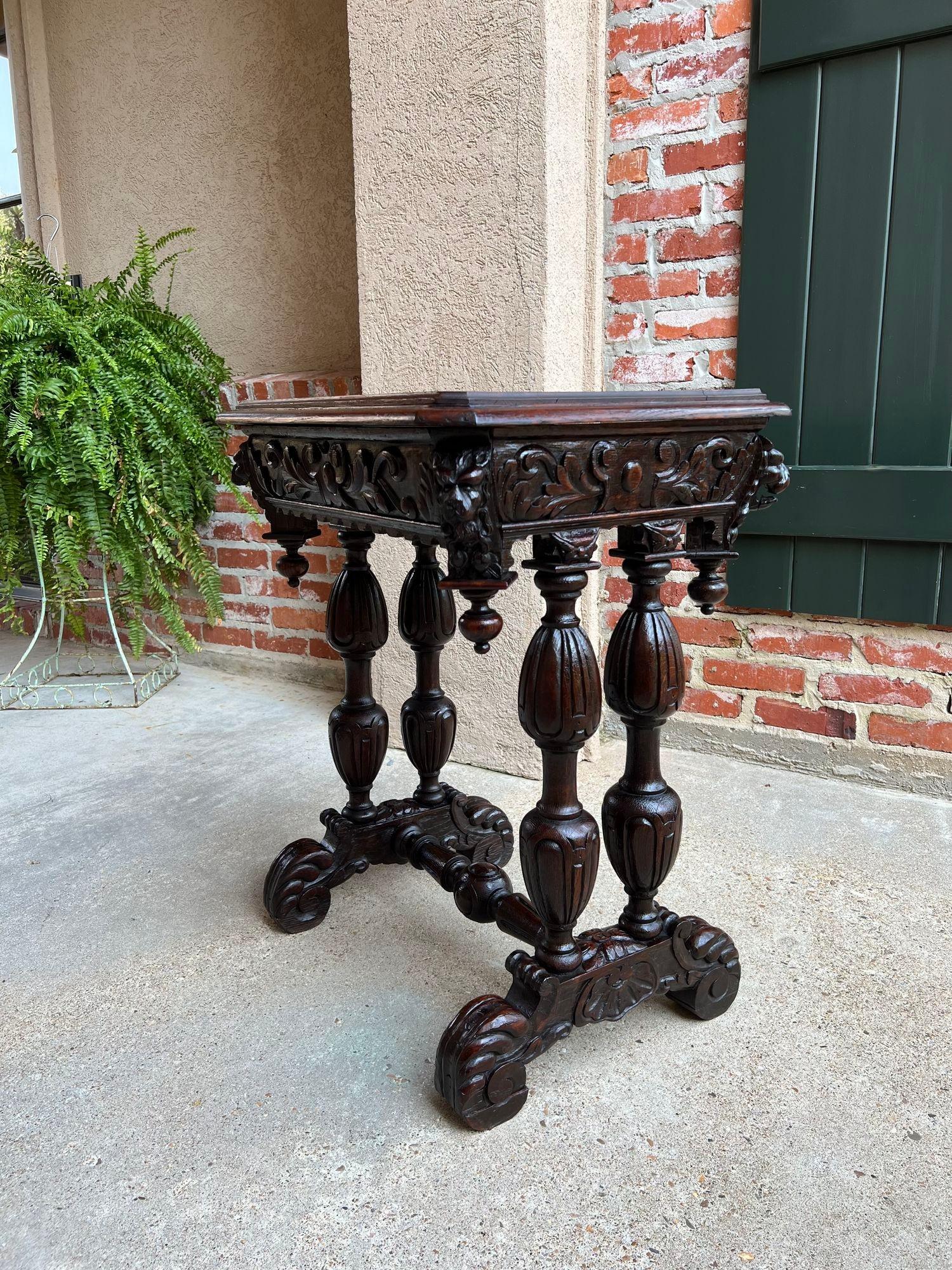 Antique French Side Table Petite Renaissance Carved Oak Trestle Desk Craft Table For Sale 8