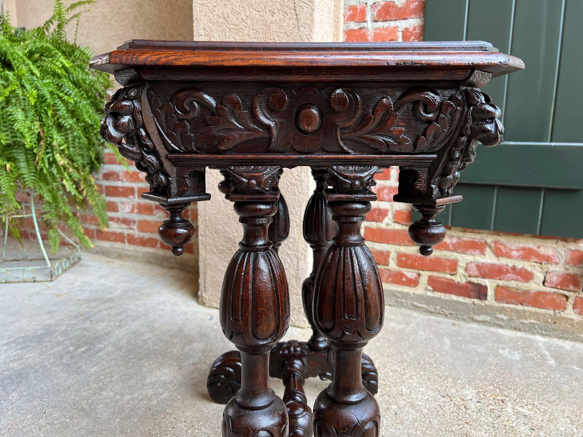 Antique French Side Table Petite Renaissance Carved Oak Trestle Desk Craft Table For Sale 9