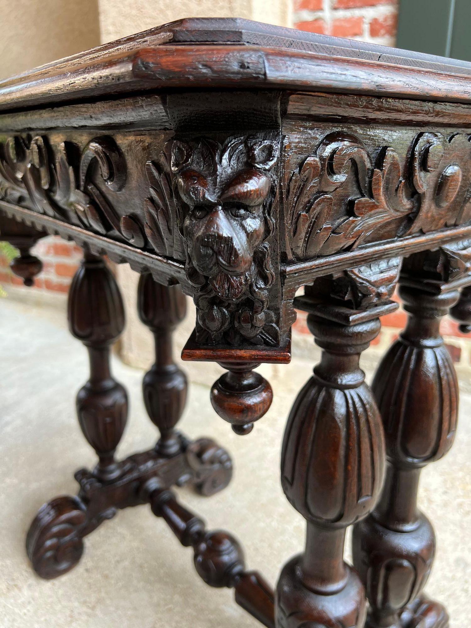 Antique French Side Table Petite Renaissance Carved Oak Trestle Desk Craft Table For Sale 11