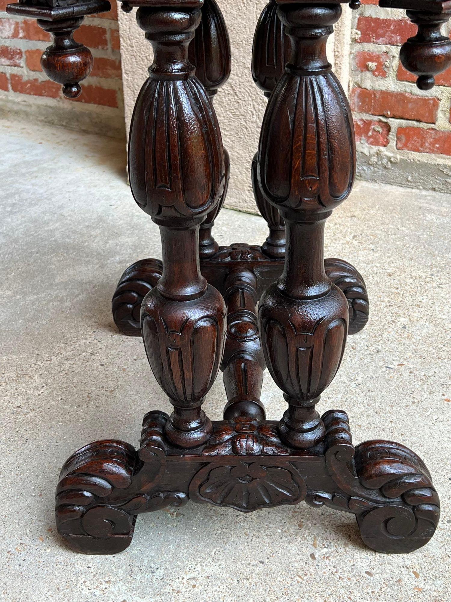 Antique French Side Table Petite Renaissance Carved Oak Trestle Desk Craft Table For Sale 12