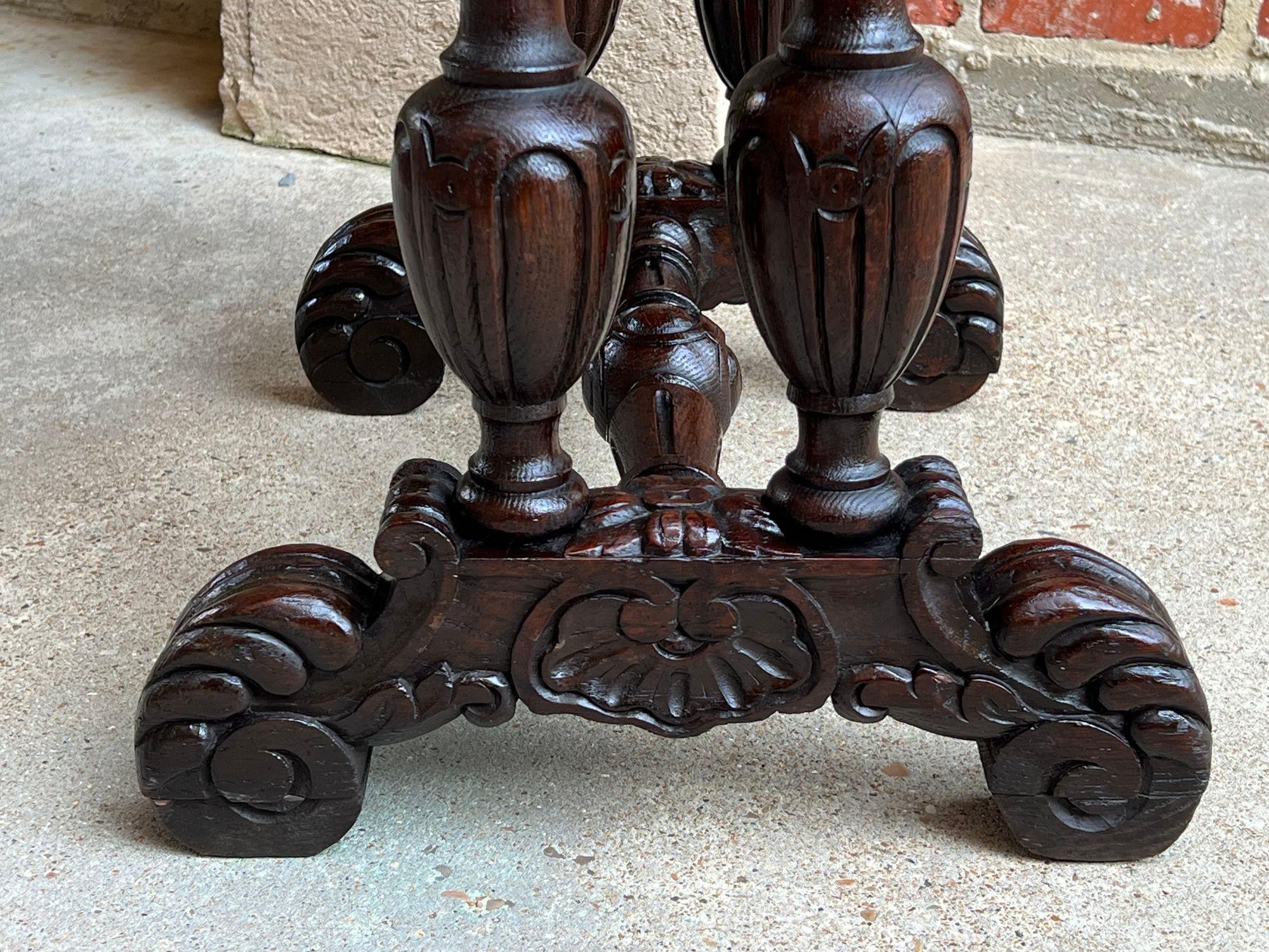 Antique French Side Table Petite Renaissance Carved Oak Trestle Desk Craft Table For Sale 13