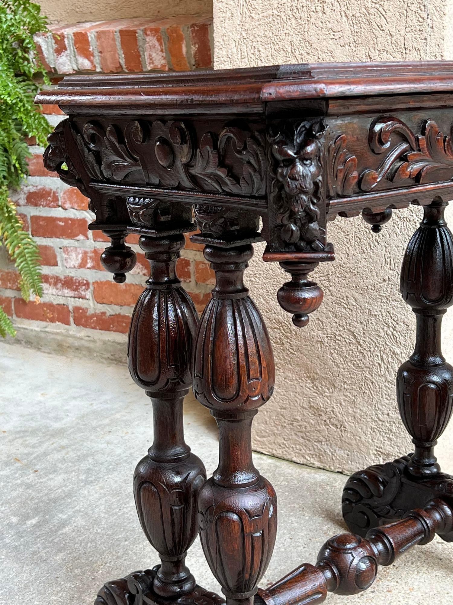 Antique French Side Table Petite Renaissance Carved Oak Trestle Desk Craft Table For Sale 3