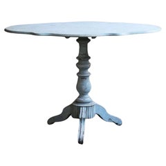Antique French Side Table with Blue Painting