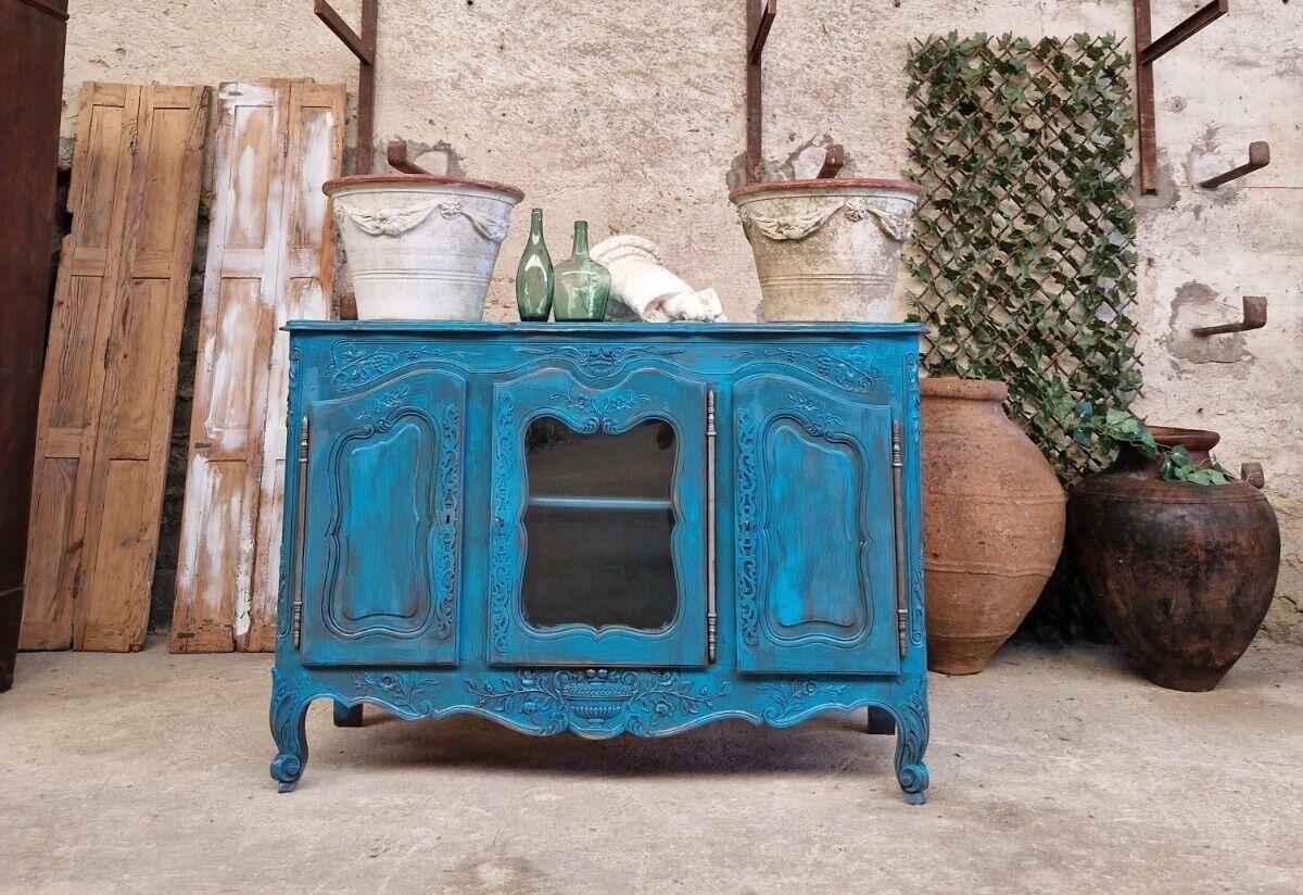Antique French Sideboard Provencal Style Painted Rustic Cupboard In Good Condition For Sale In Buxton, GB