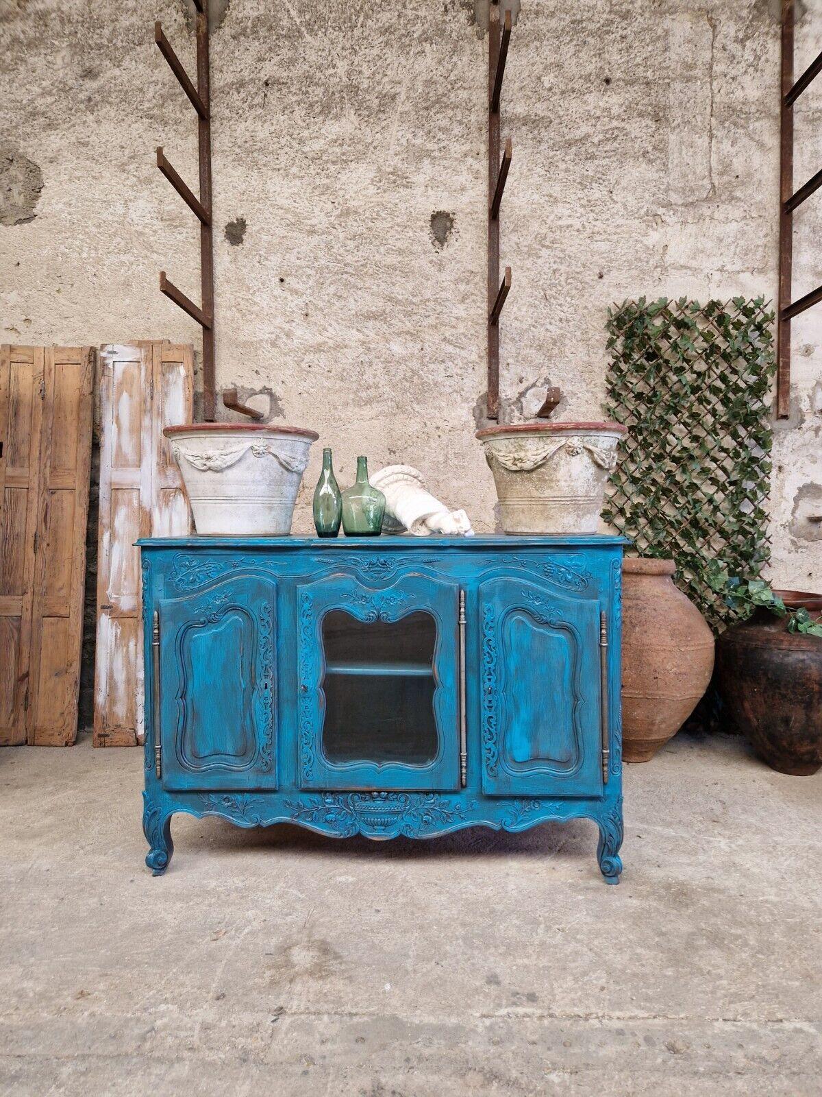 Oak Antique French Sideboard Provencal Style Painted Rustic Cupboard For Sale