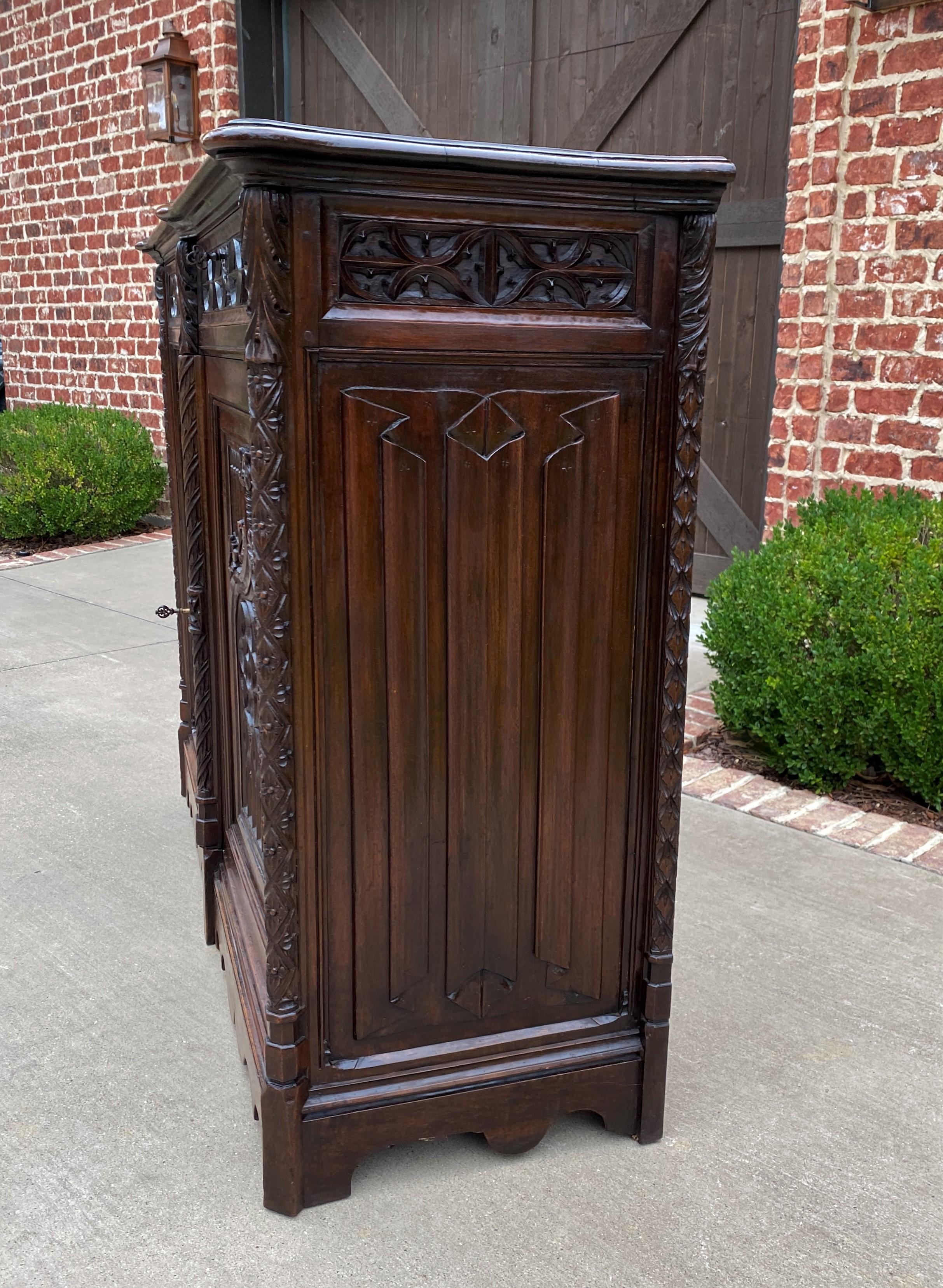 Antique French Sideboard Server Buffet Cabinet Gothic Revival Walnut 19thC 2