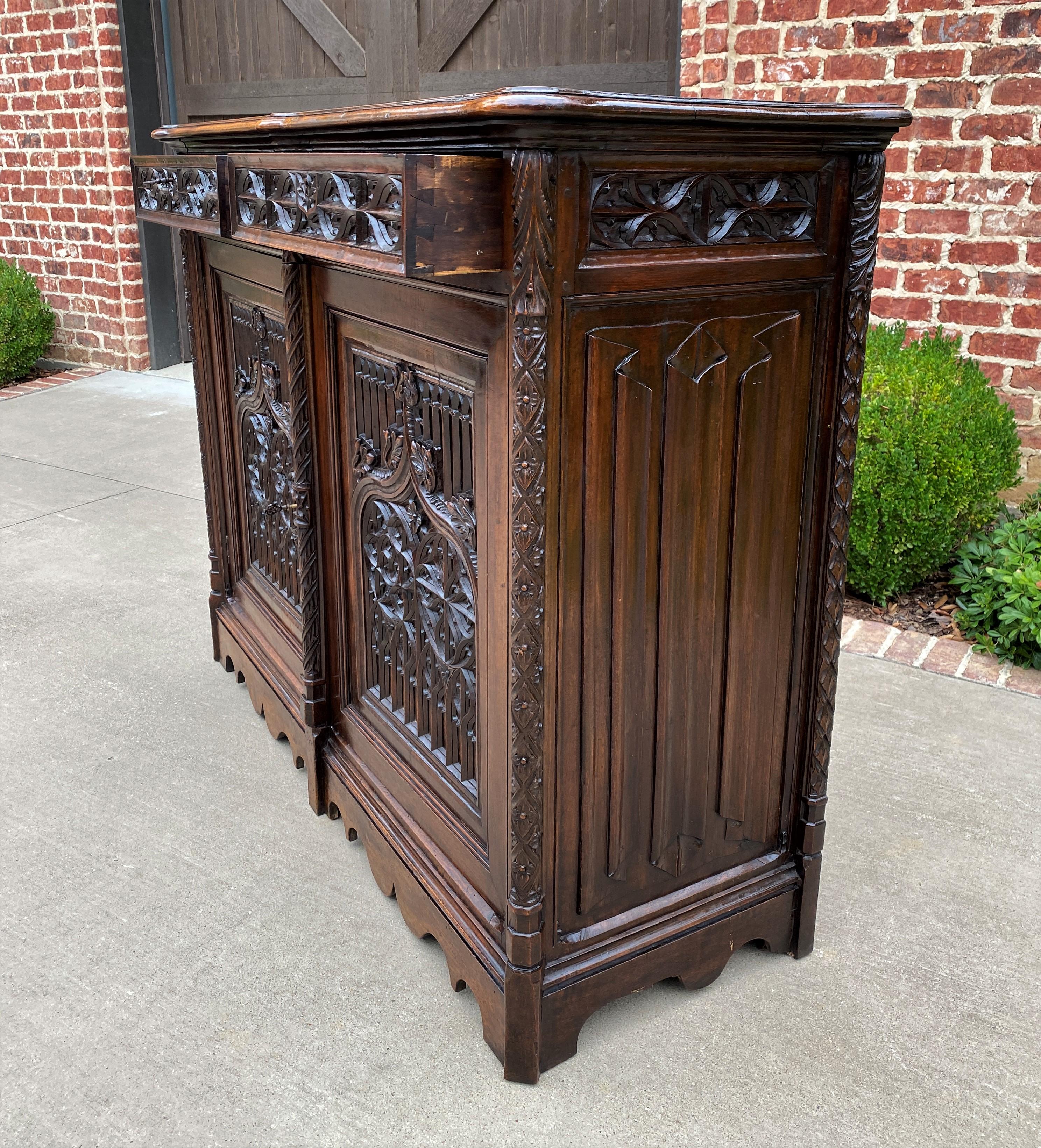 Antique French Sideboard Server Buffet Cabinet Gothic Revival Walnut 19thC 3
