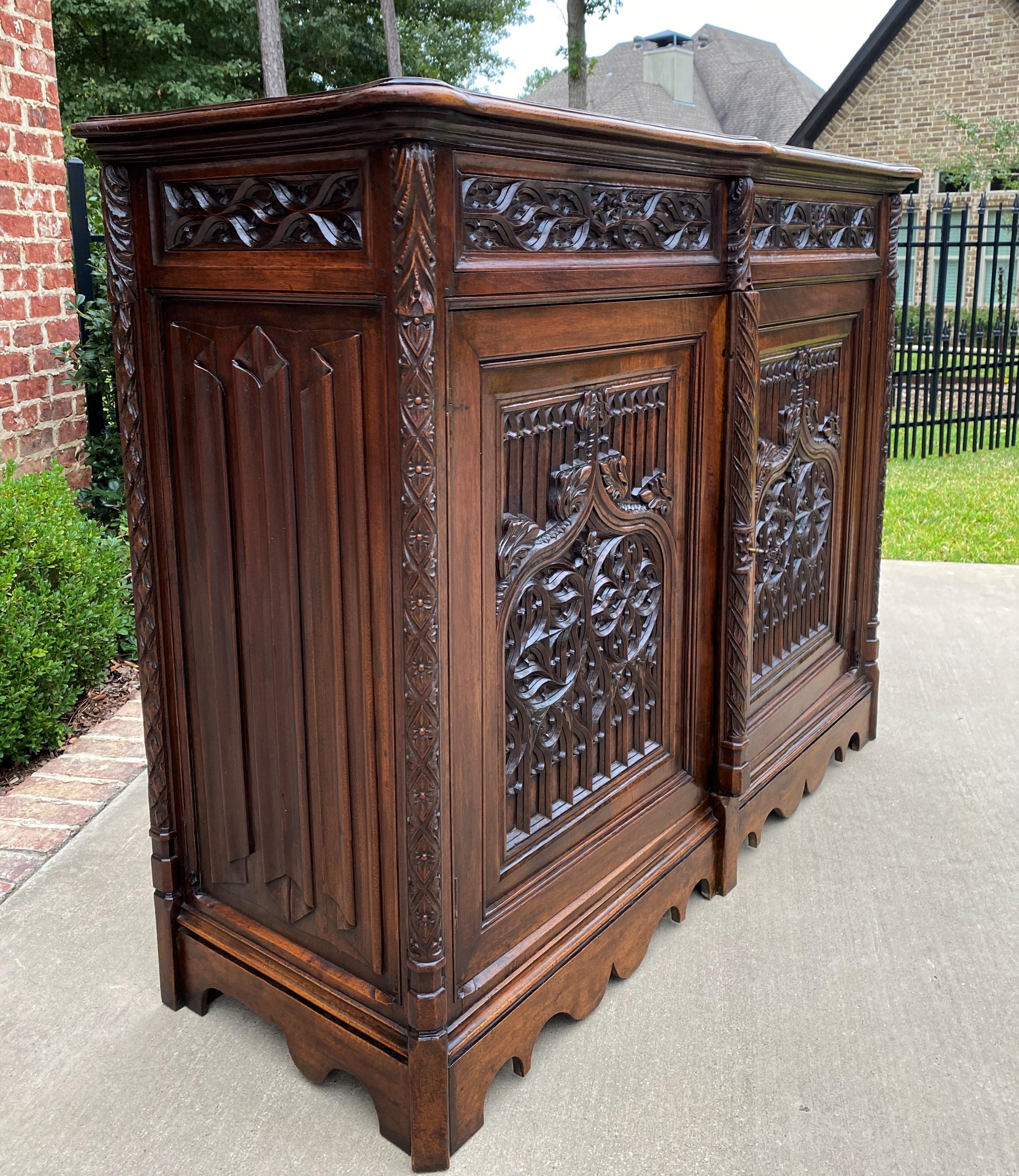 Antique French Sideboard Server Buffet Cabinet Gothic Revival Walnut 19thC 6