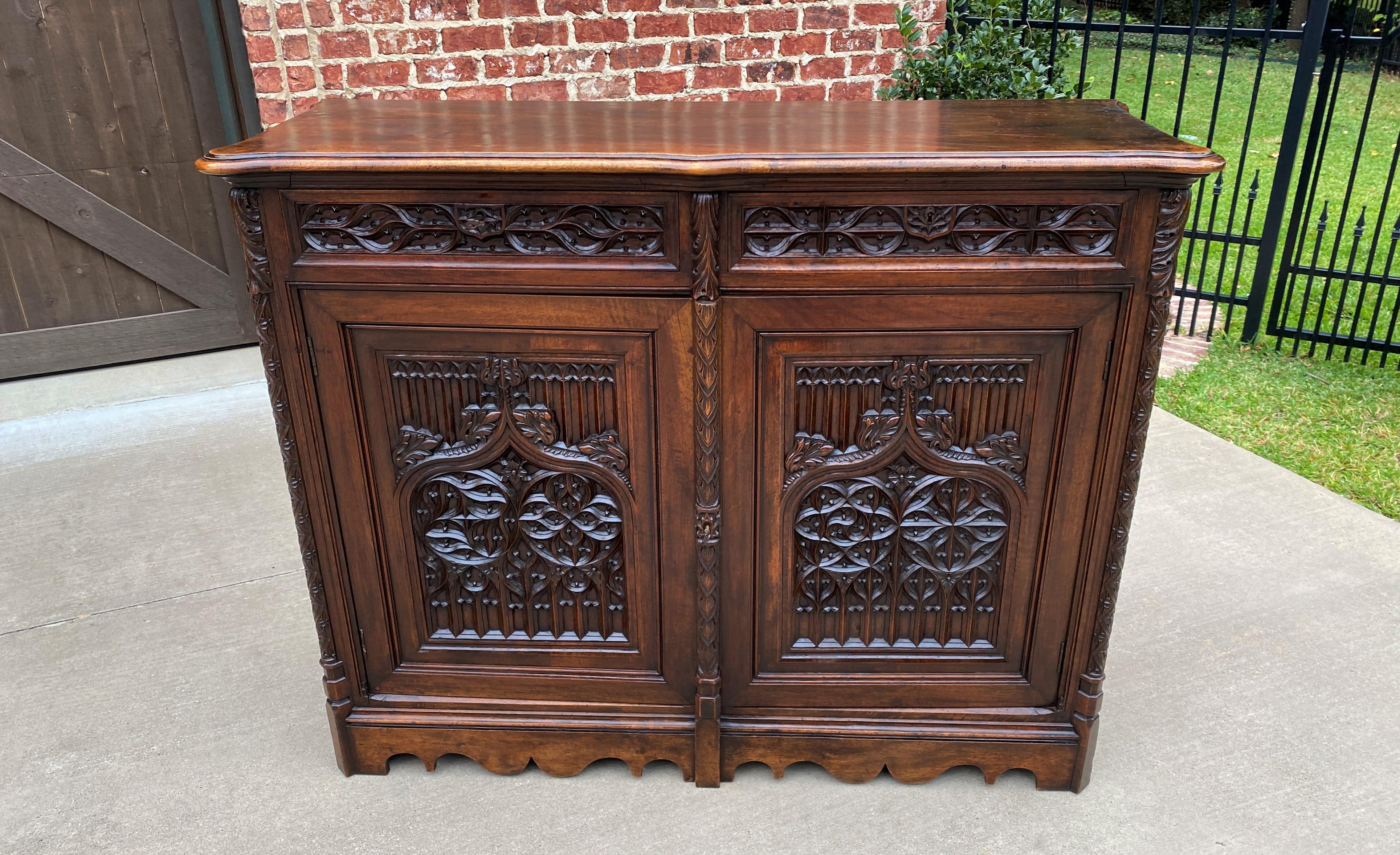 Antique French Sideboard Server Buffet Cabinet Gothic Revival Walnut 19thC 7