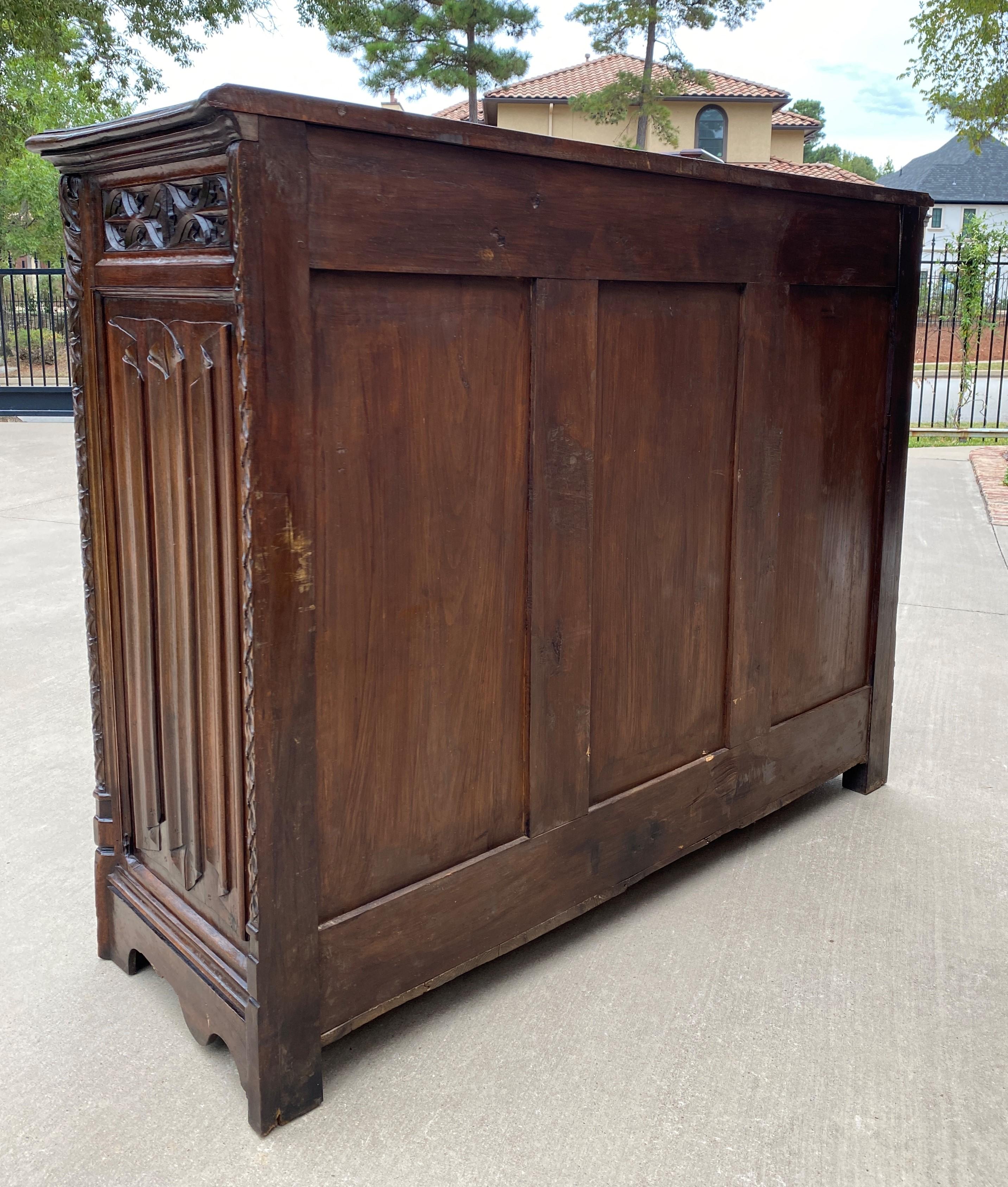 Antique French Sideboard Server Buffet Cabinet Gothic Revival Walnut 19thC 8